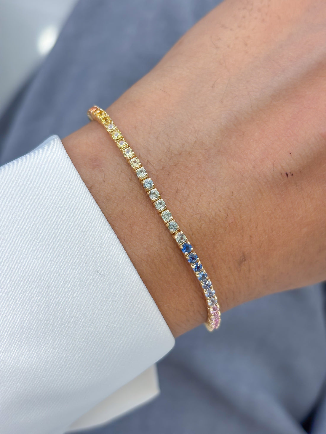 JPBRC-1183/9854 Rainbow Sapphire Round  2Mm Tennis Bracelet | 14K