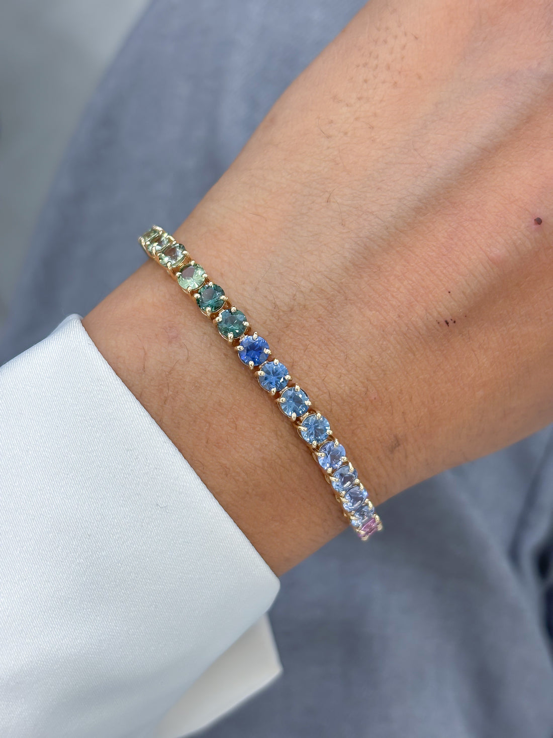 JPBRC-1184/9855 Rainbow Sapphire Round 4Mm Tennis Bracelet | 14K