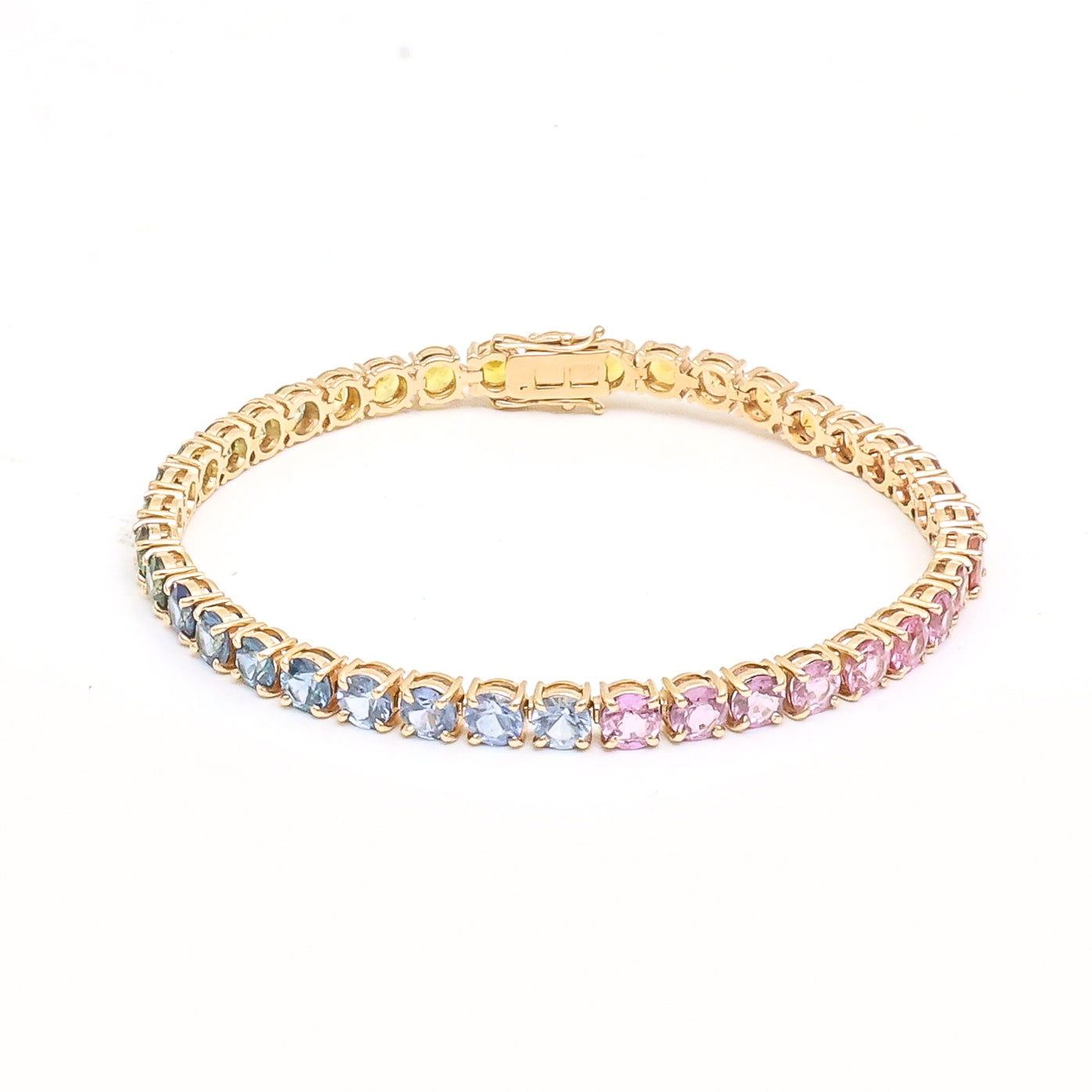 JPBRC-1184/9855 Rainbow Sapphire Round 4Mm Tennis Bracelet | 14K