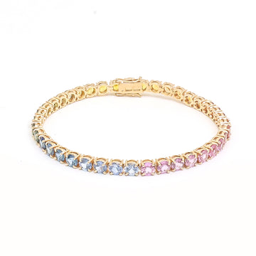 JPBRC-1184/9855 Rainbow Sapphire Round 4Mm Tennis Bracelet | 14K