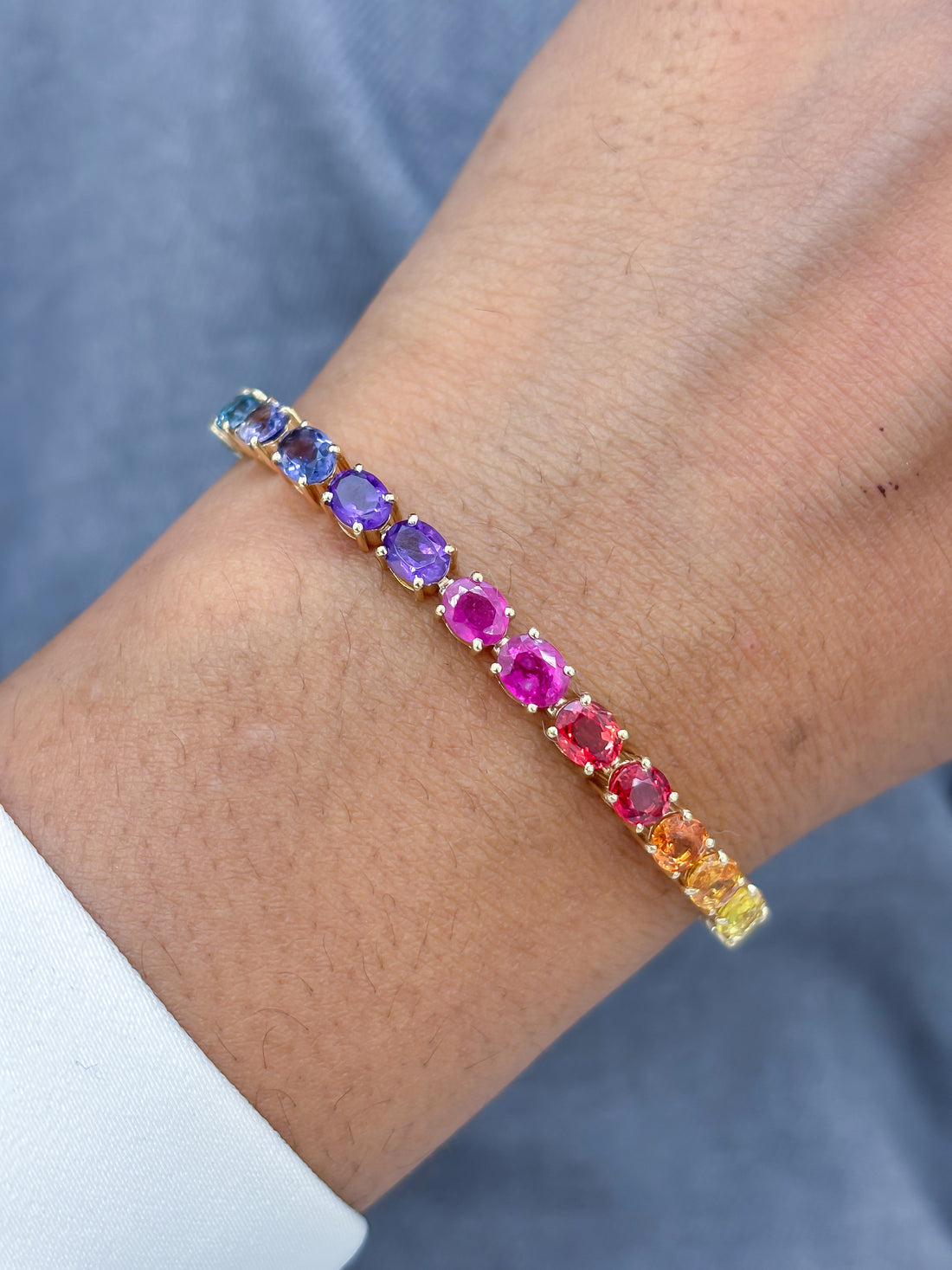 JPBRC-1185/9856 Rainbow Gemstone Oval 5X4 Bracelet | 14K