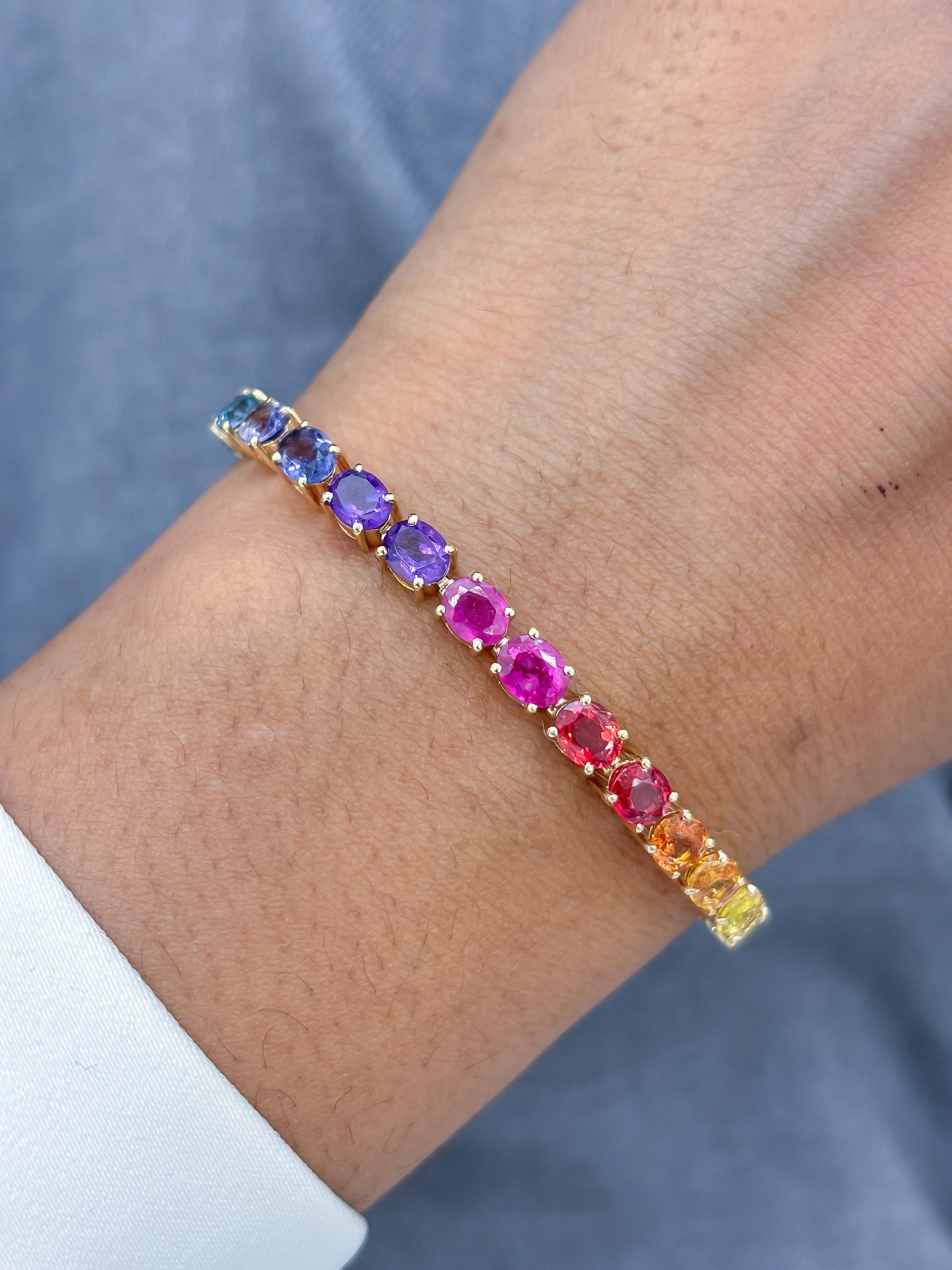 JPBRC-1185/9856 Rainbow Gemstone Oval 5X4 Bracelet | 14K