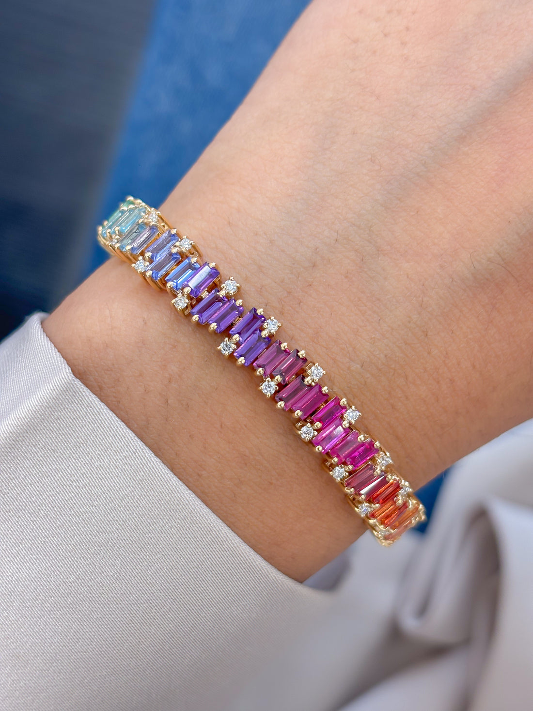 JPBRC-1251/11037 Rainbow Gemstone Diamond Bracelet | 14K