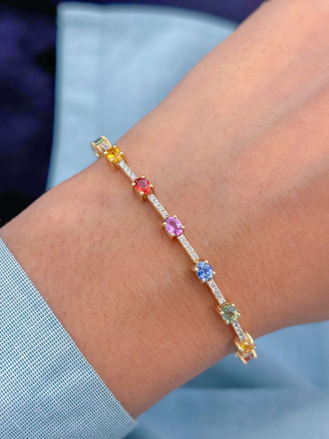 JPBRC-1281/11640 Rainbow Sapphire Diamond Bracelet | 14K