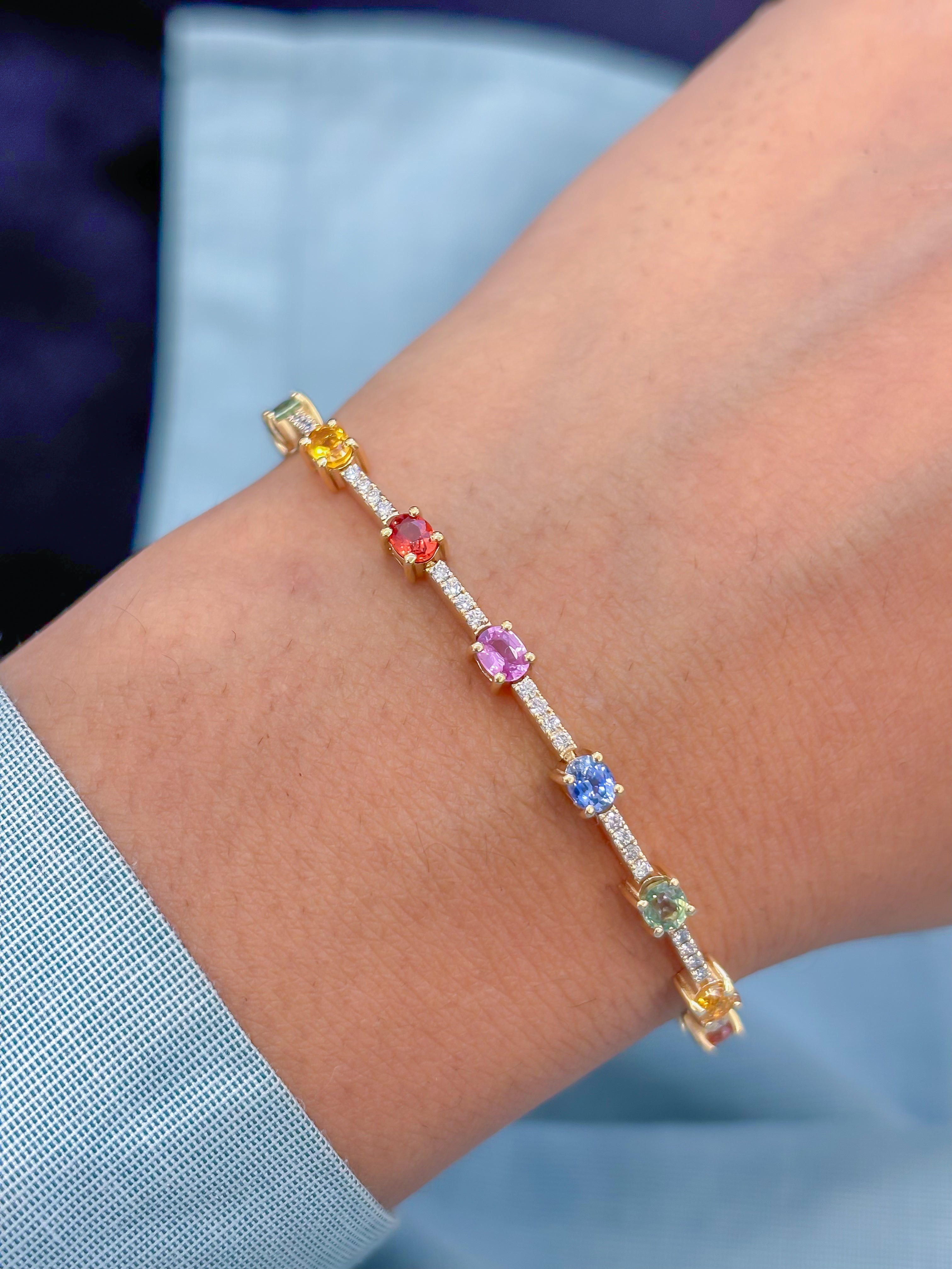 JPBRC-1281/11640 Rainbow Sapphire Diamond Bracelet | 14K