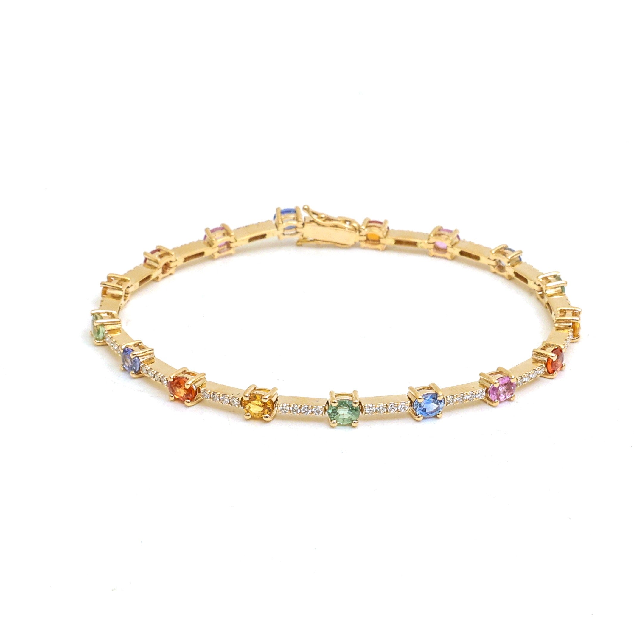 JPBRC-1281/11640 Rainbow Sapphire Diamond Bracelet | 14K