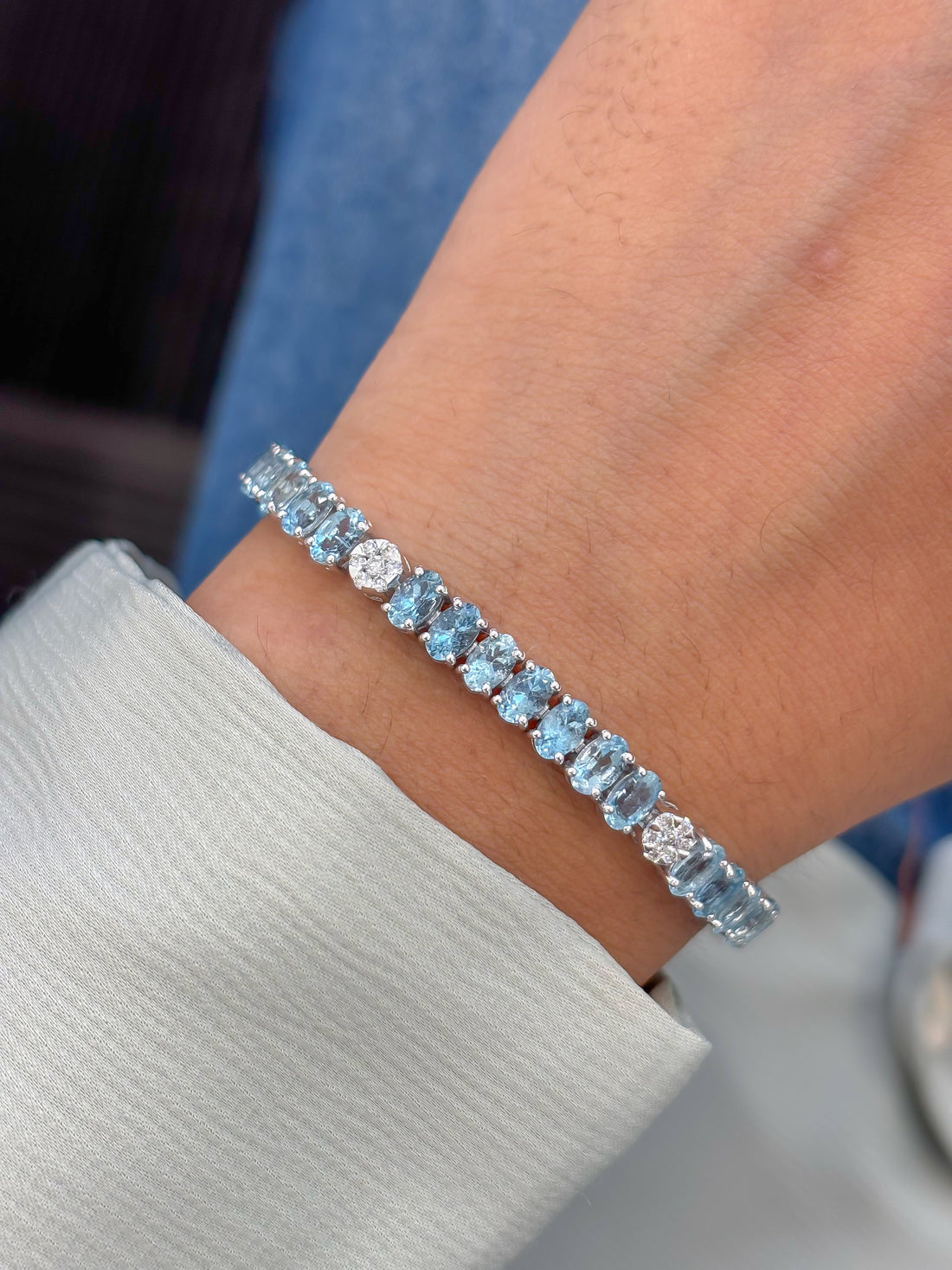 JPBRC-1394/14535 Aquamarine Diamond Bracelet | 14K