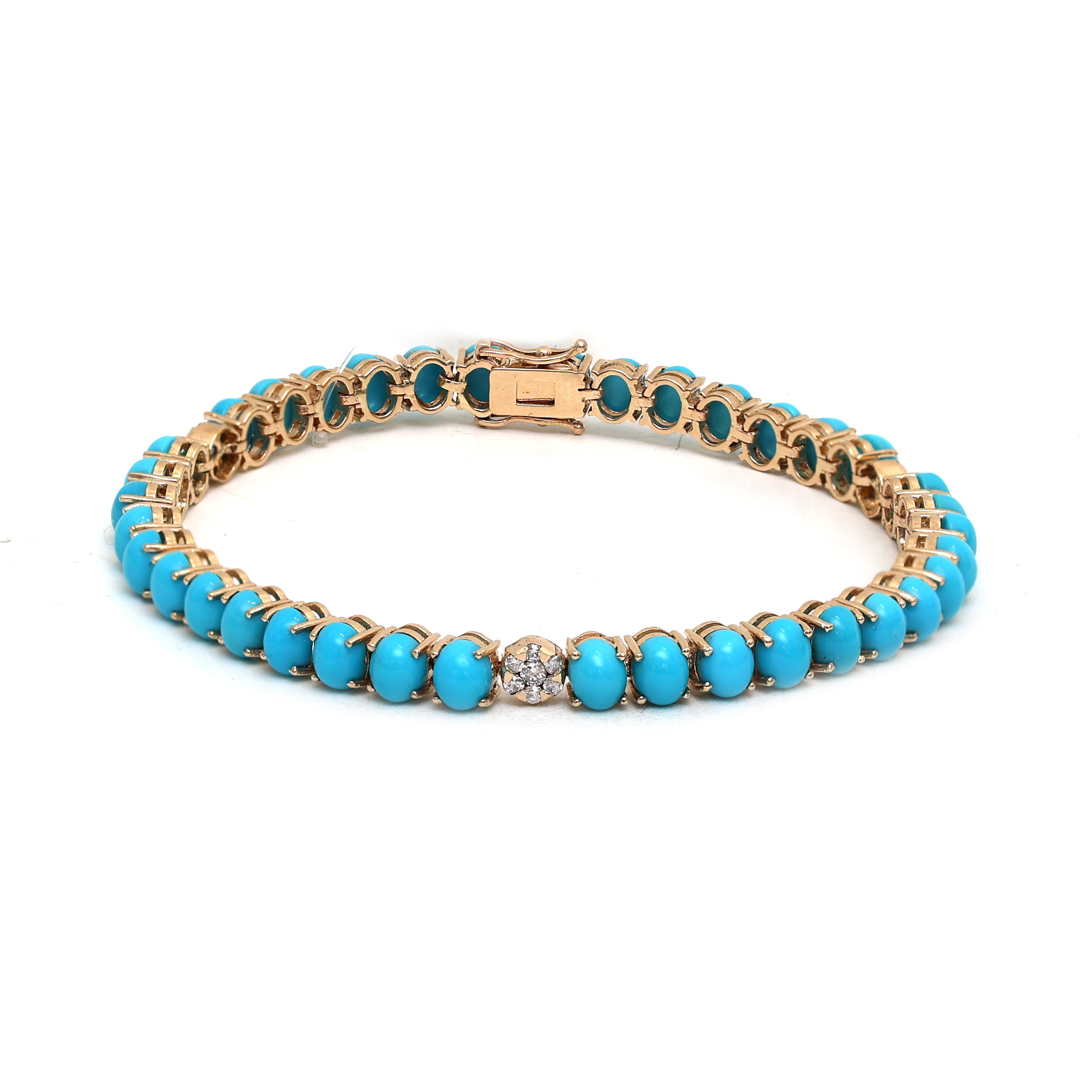 JPBRC-564/3901 Turquoise Oval 5X4 With Diamond Bracelet | 14K