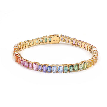 JPBRC-605/4328 Rainbow Sapphire Octagon Zig Zag Bracelet | 14K