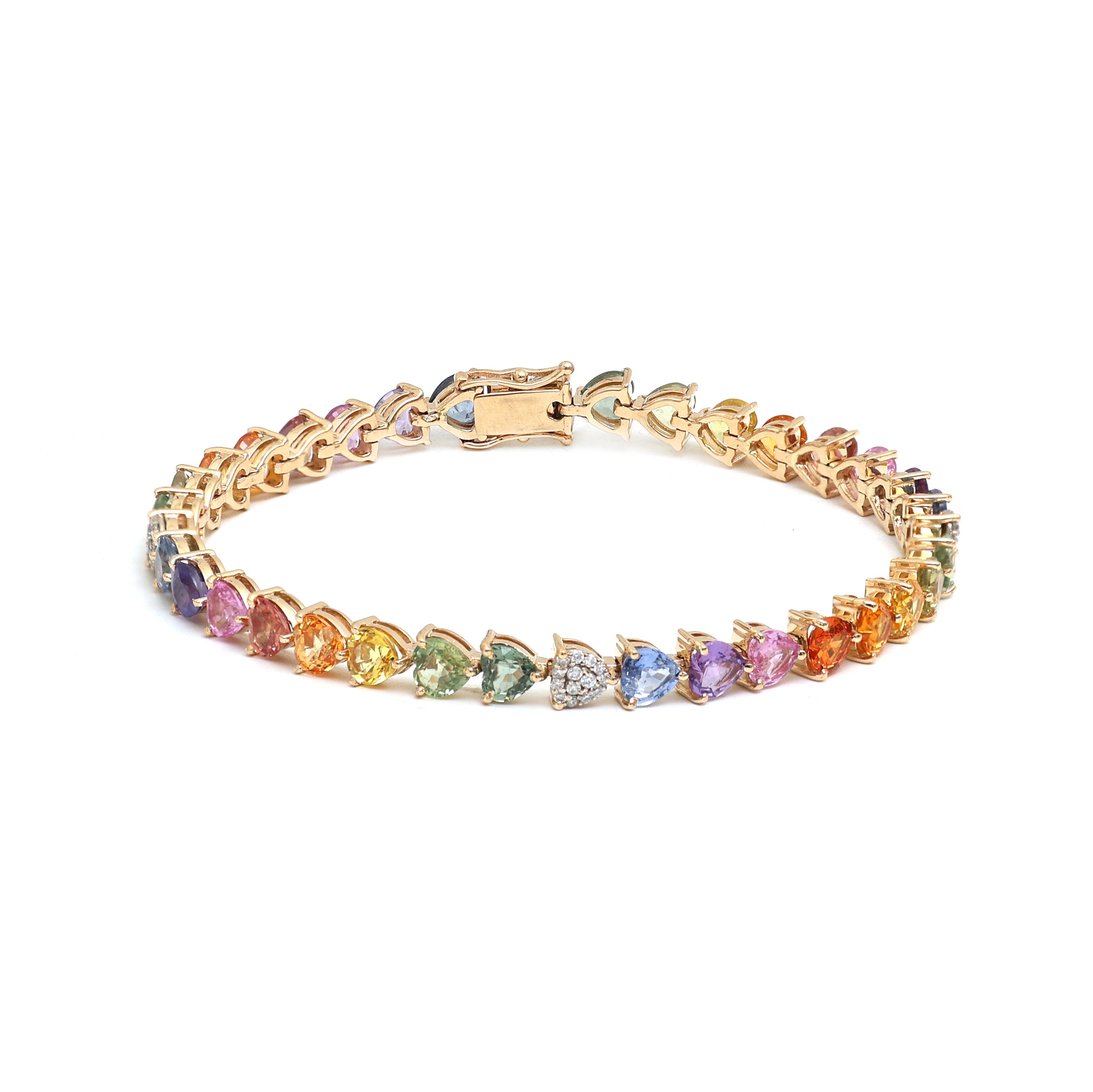JPBRC-614/4347 Rainbow Sapphire Heart With Diamond Bracelet | 14K