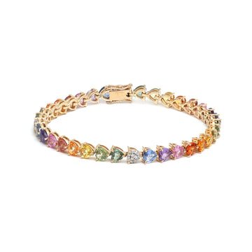 JPBRC-614/4347 Rainbow Sapphire Heart With Diamond Bracelet | 14K