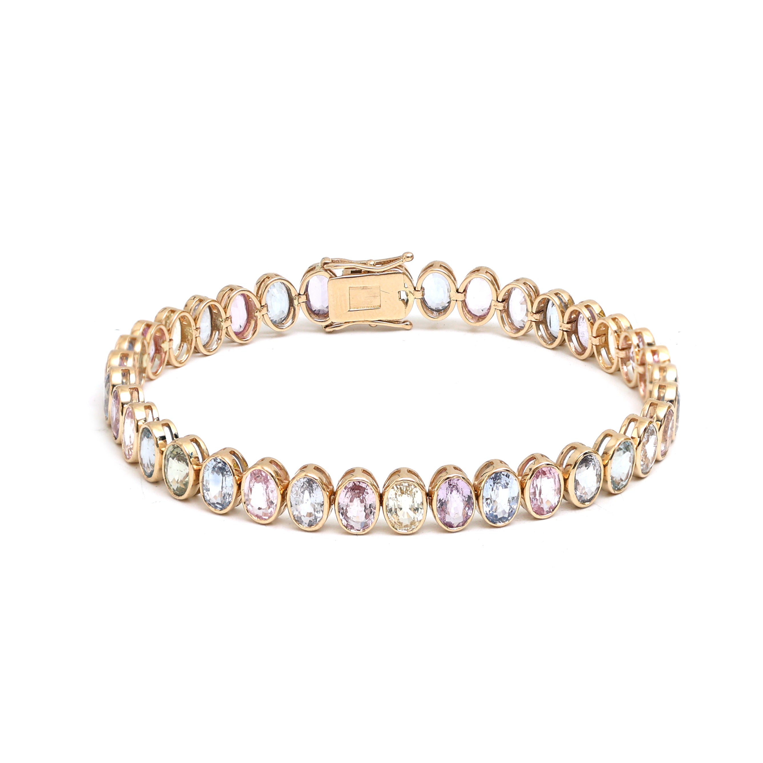 JPBRC-618/4363 Rainbow Sapphire Oval 6X4 Pastel Bracelet | 14K