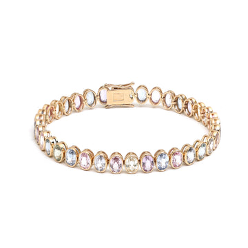 JPBRC-618/4363 Rainbow Sapphire Oval 6X4 Pastel Bracelet | 14K