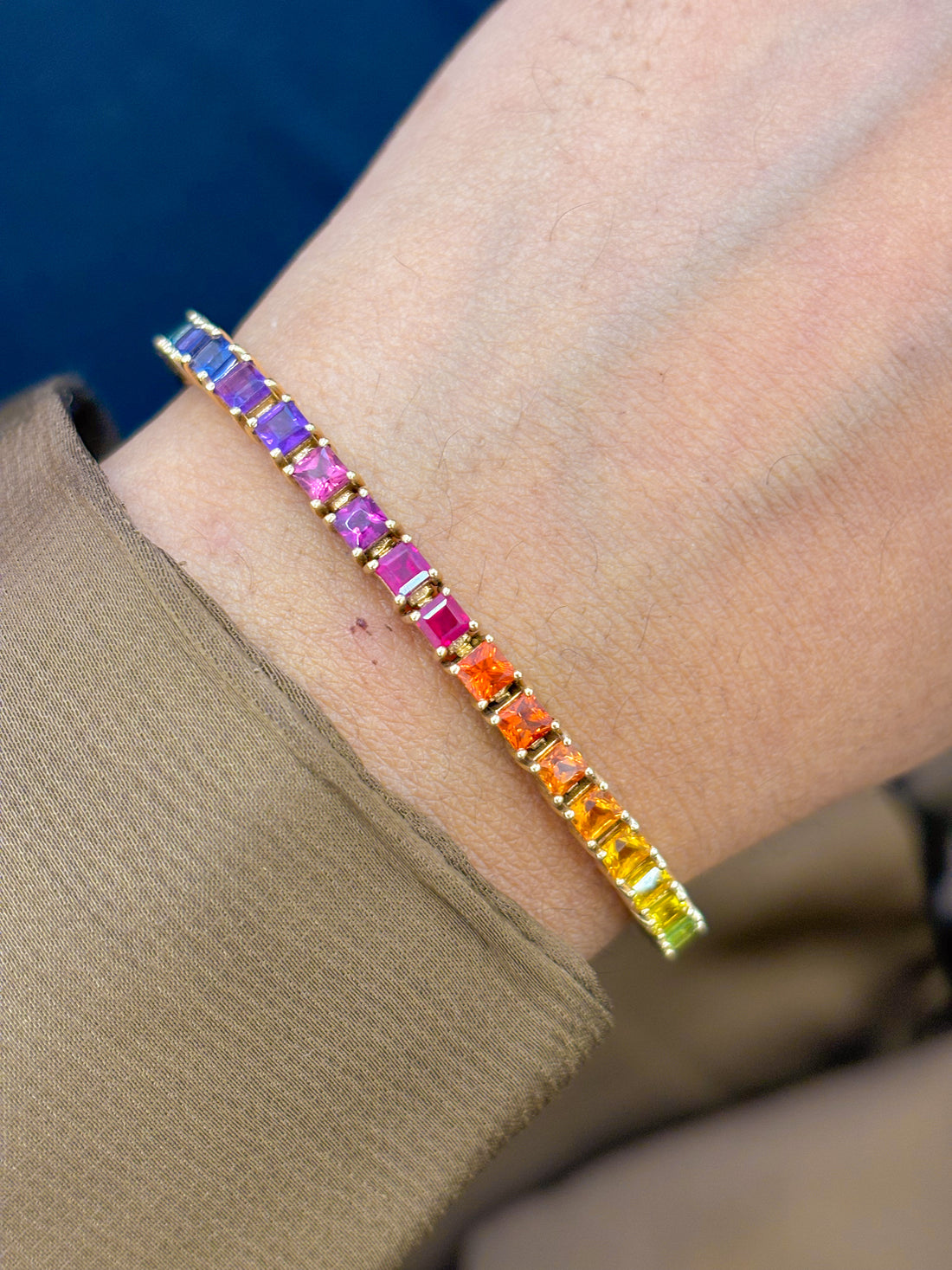 JPBRC-631/4483 Rainbow Gemstone Square 3Mm Bracelet | 14K
