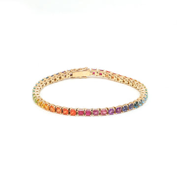 JPBRC-631/4483 Rainbow Gemstone Square 3Mm Bracelet | 14K