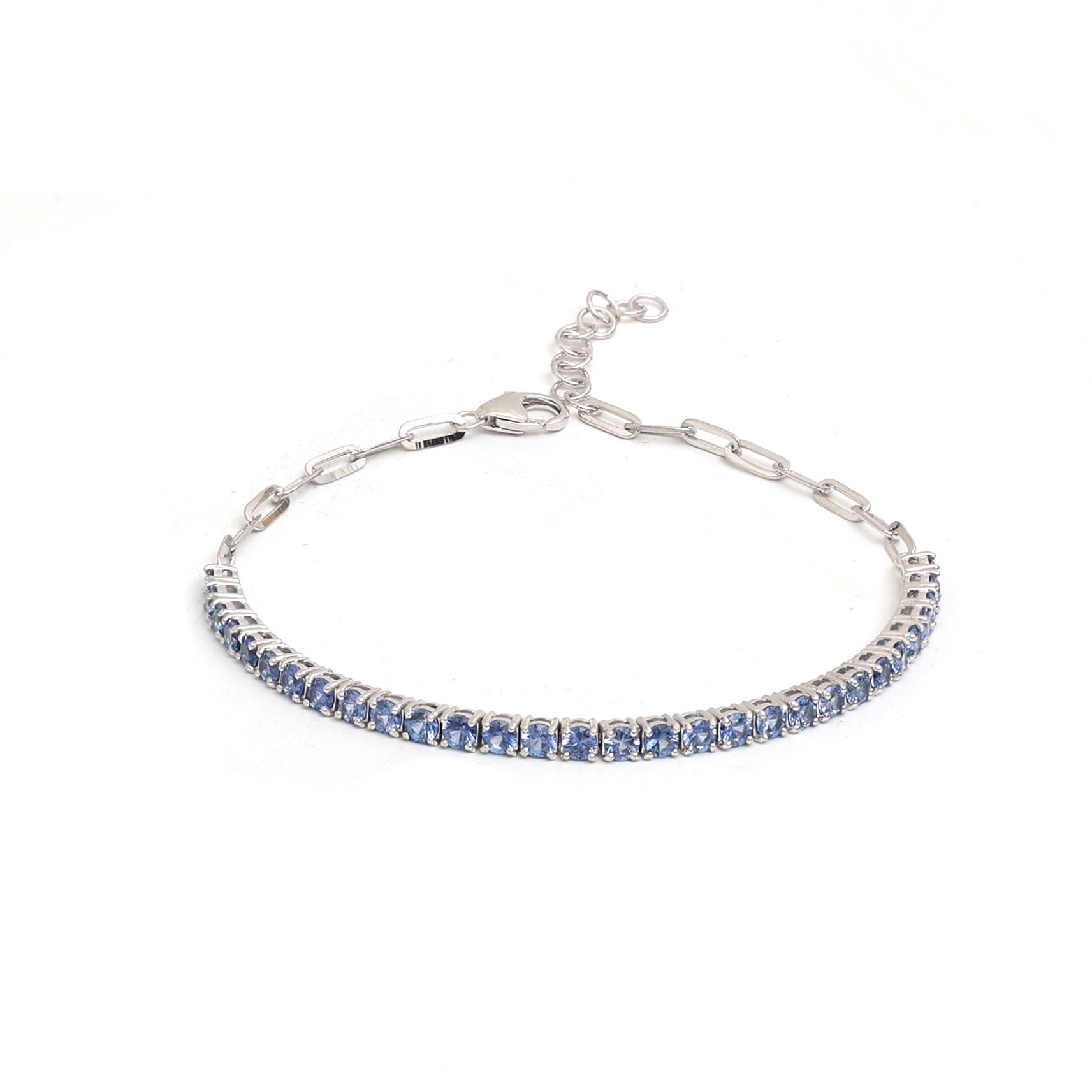 JPBRC-637/4579 Blue Sapphire Round 2.50 Mm Clip Chain Bracelet | 18K