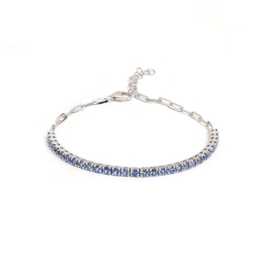 JPBRC-637/4579 Blue Sapphire Round 2.50 Mm Clip Chain Bracelet | 18K