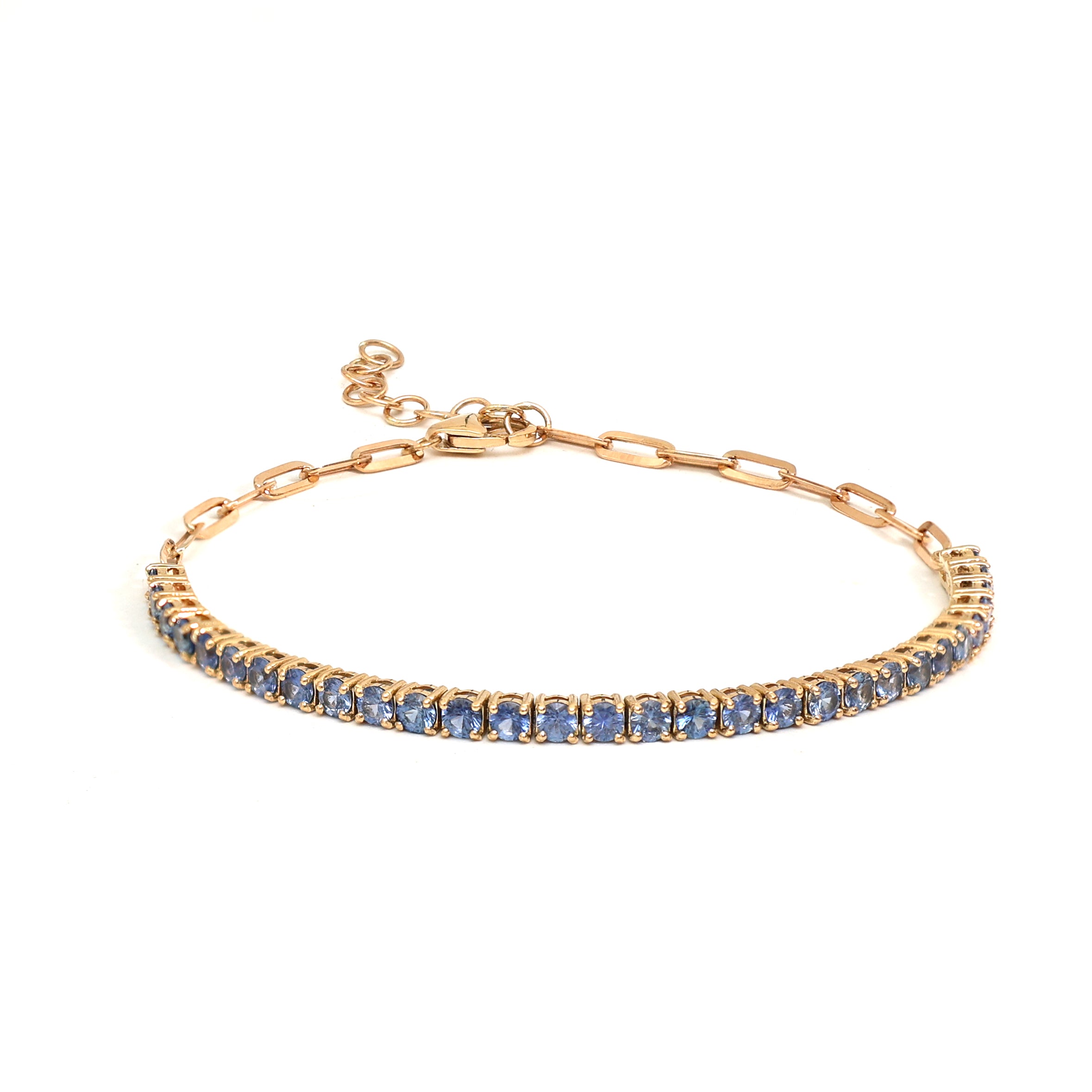 JPBRC-645/4659 Blue Sapphire Round Clip Chain Bracelet | 18K