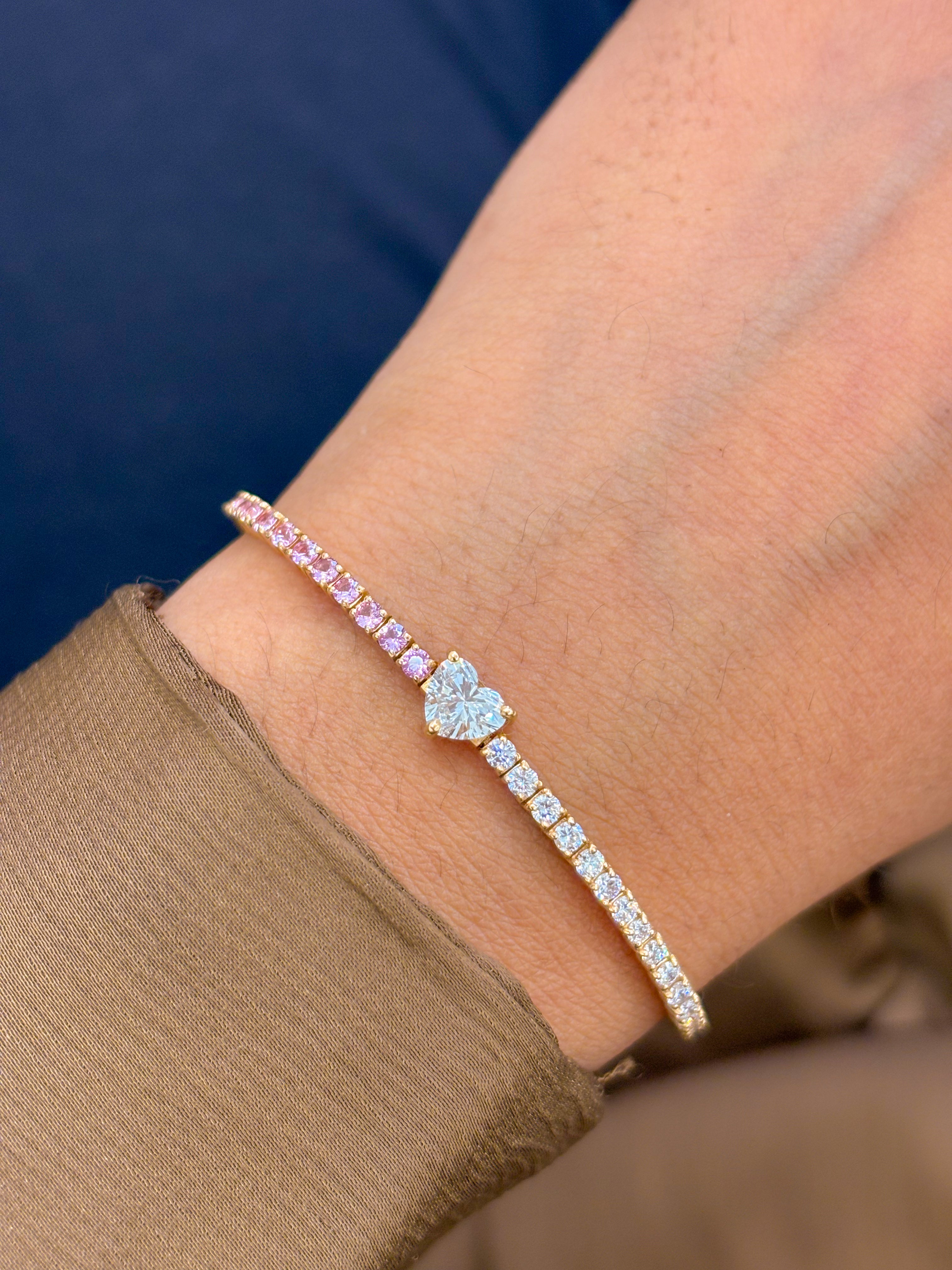 JPBRC-654/4709 Lab Grown Diamond Heart With Pink Sapphire Round Bracelet | 18K