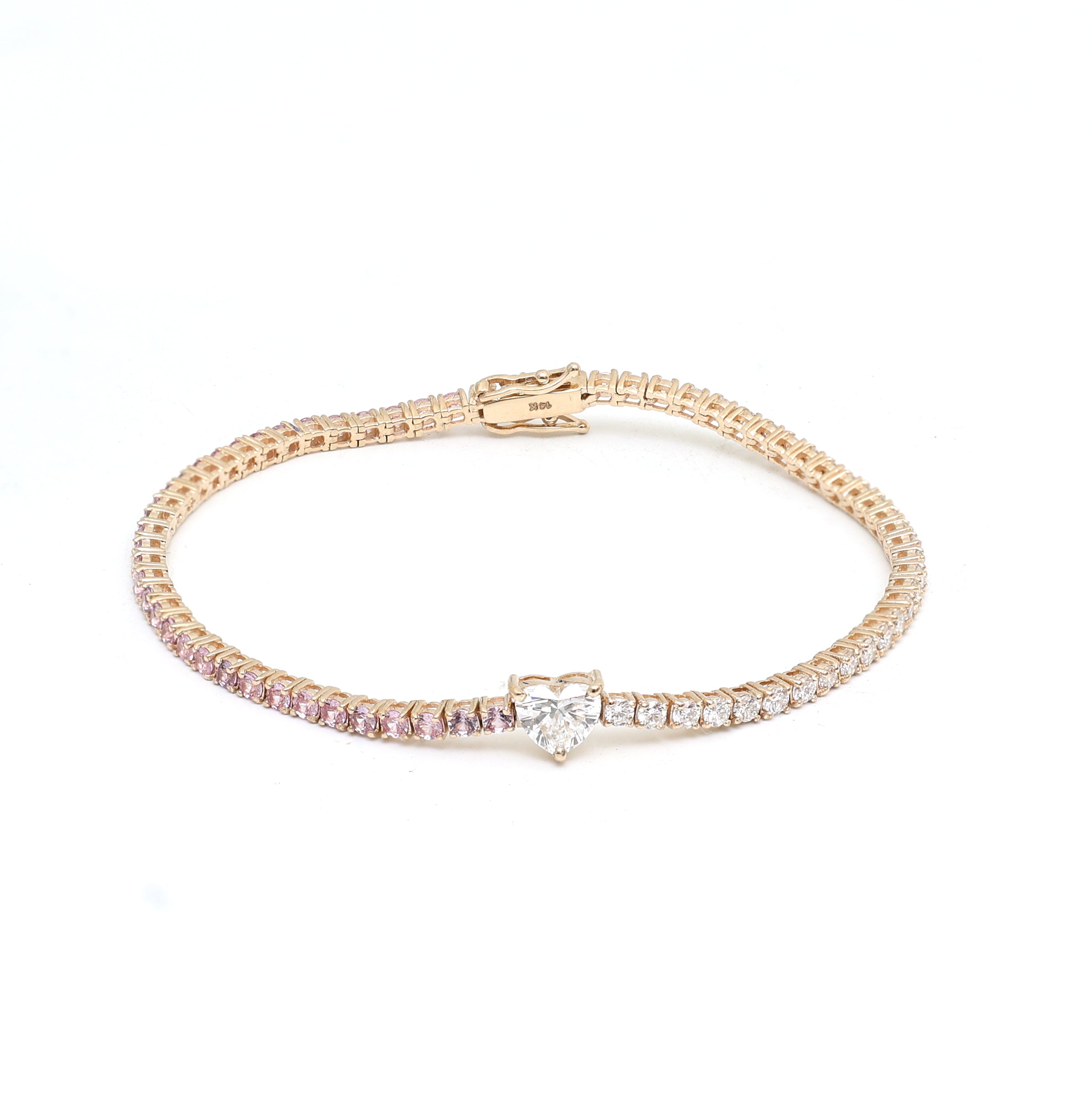 JPBRC-654/4709 Lab Grown Diamond Heart With Pink Sapphire Round Bracelet | 18K