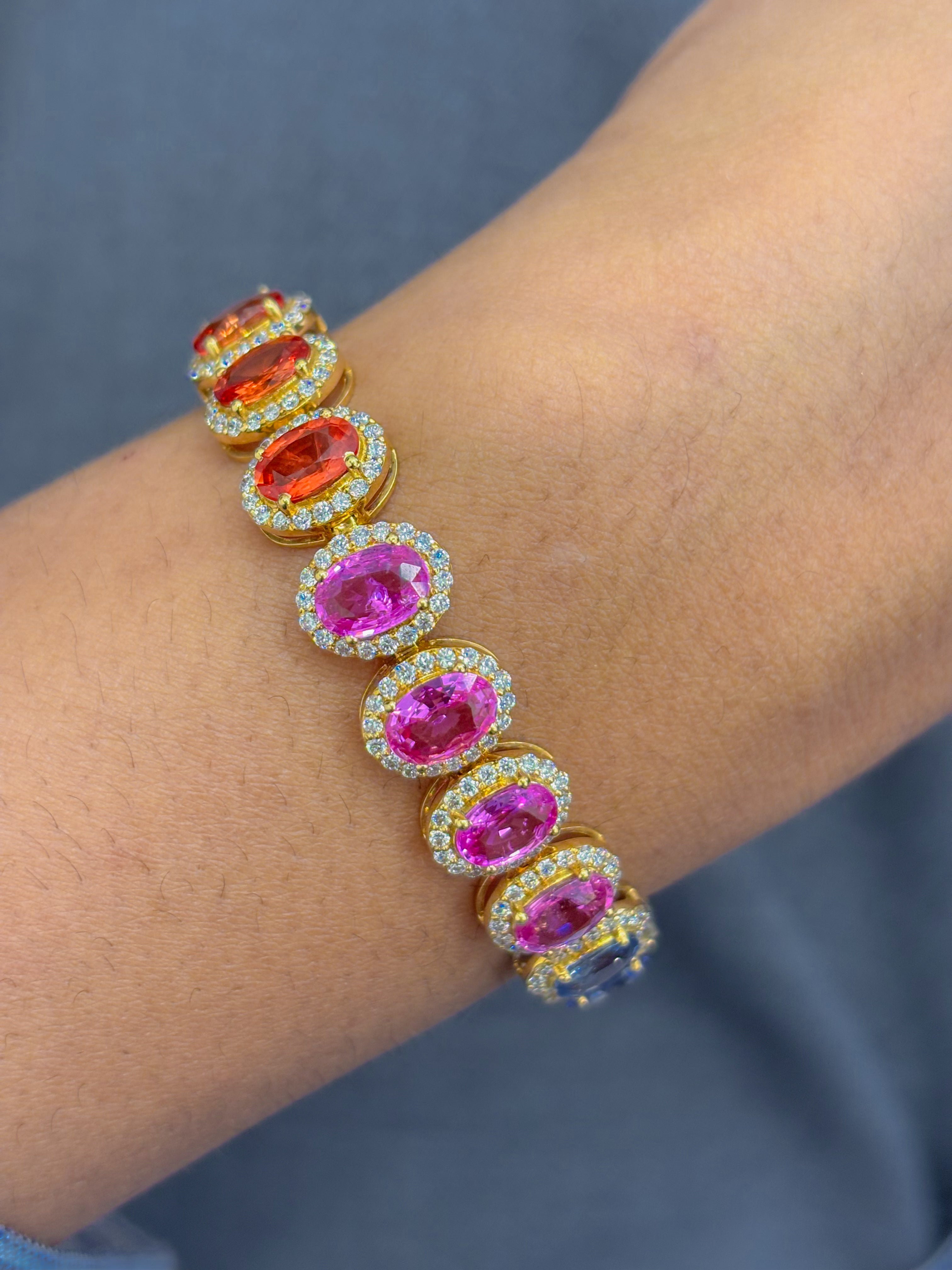 JPBRC-686/4943 Rainbow Sapphire Oval  7X5 With Diamond Bracelet | 18K