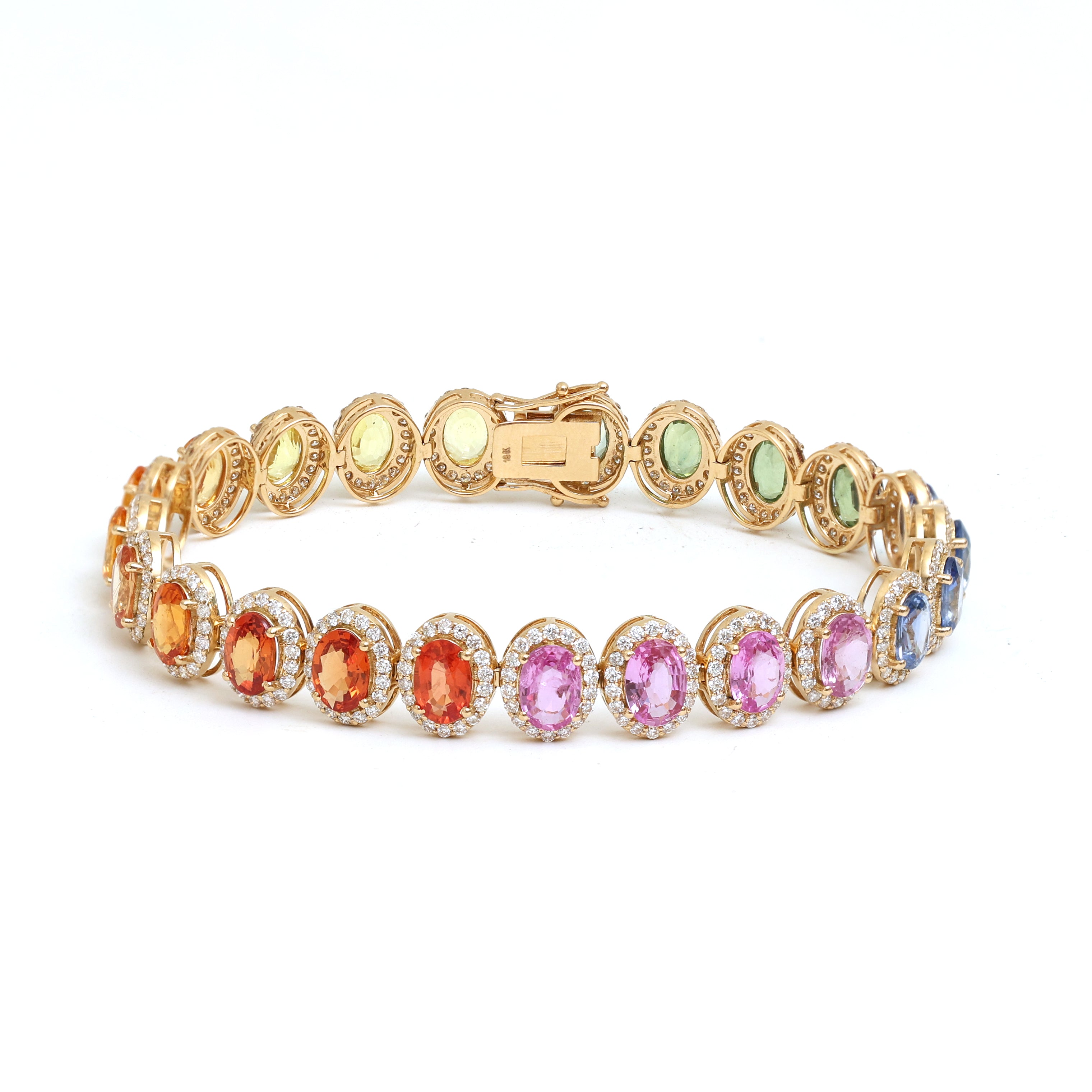 JPBRC-686/4943 Rainbow Sapphire Oval  7X5 With Diamond Bracelet | 18K