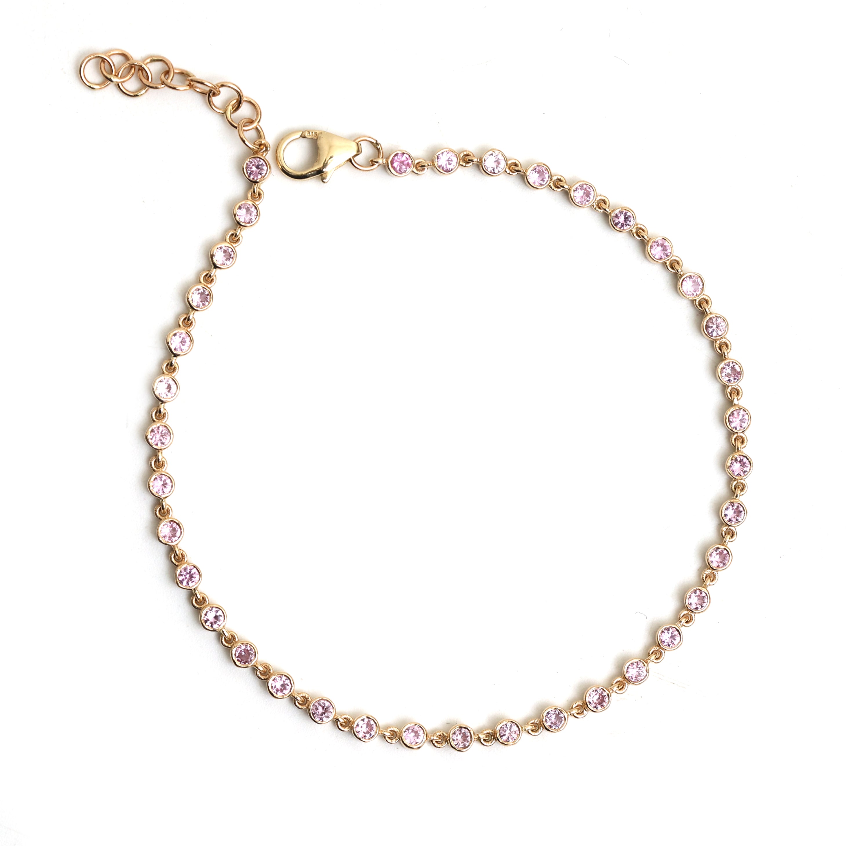 JPBRC-699/5062 Pink Sapphire Round 2.50Mm Bezal Link Link Bracelet | 14K