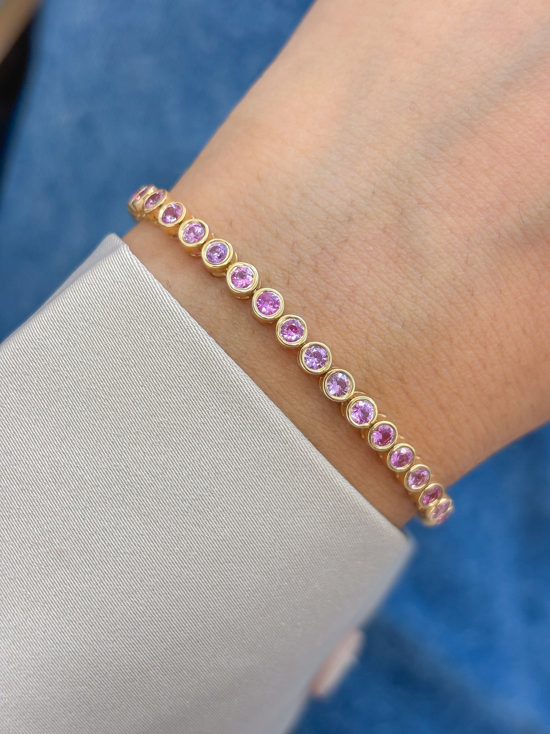 JPBRC-718/5153 Pink Sapphire Round 2.50 Mm Bezal Bracelet | 14K