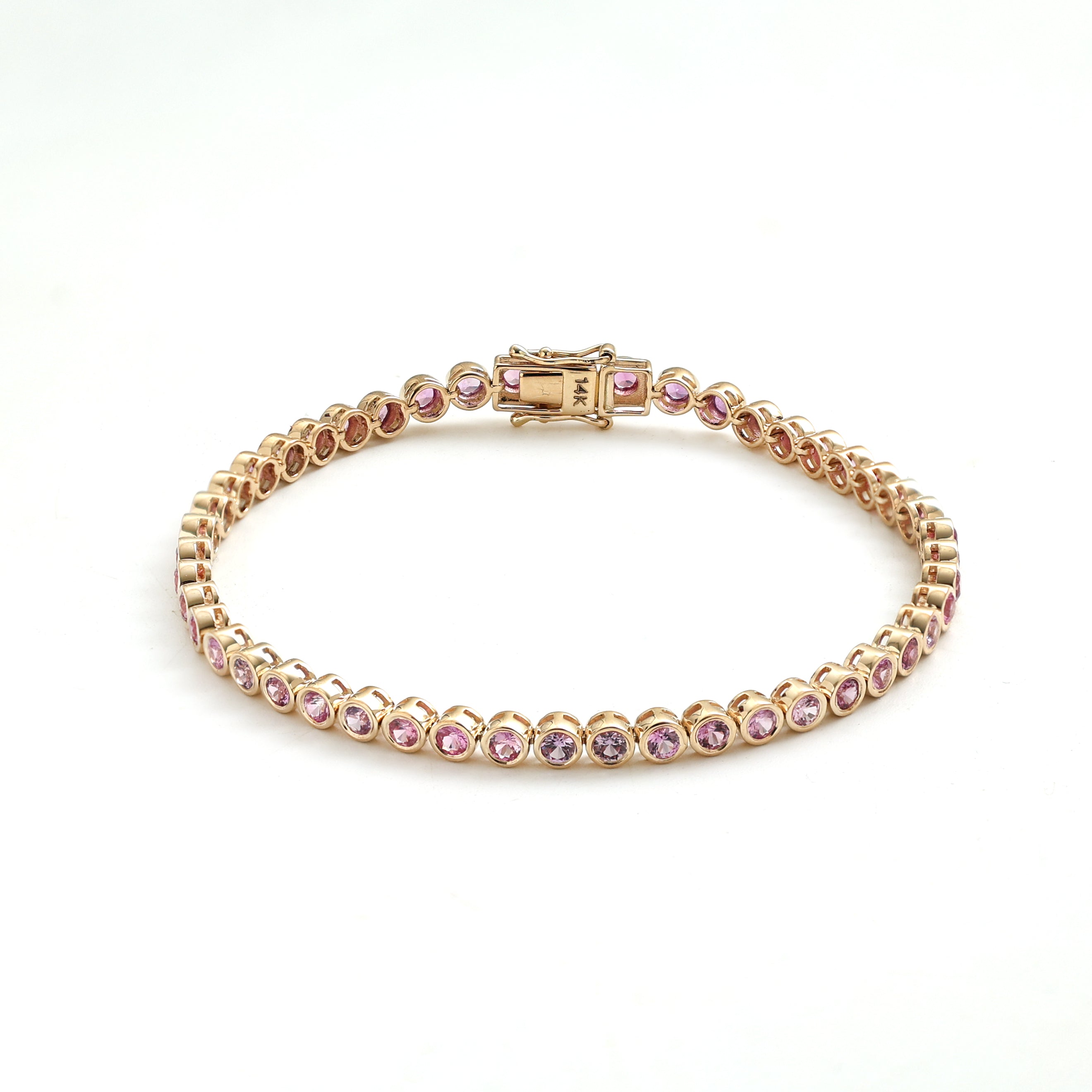 JPBRC-718/5153 Pink Sapphire Round 2.50 Mm Bezal Bracelet | 14K