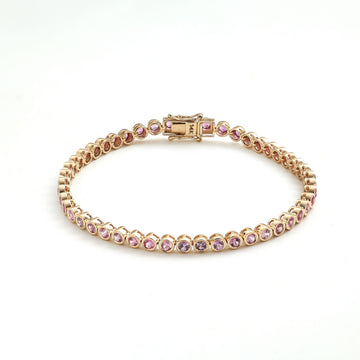 JPBRC-718/5153 Pink Sapphire Round 2.50 Mm Bezal Bracelet | 14K