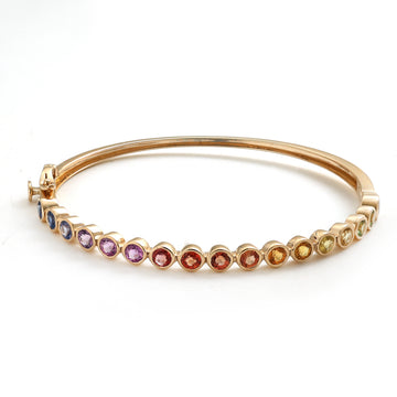 JPBRC-719/5151 Rainbow Sapphire Round 4Mm Bezal Half Bangle | 14K