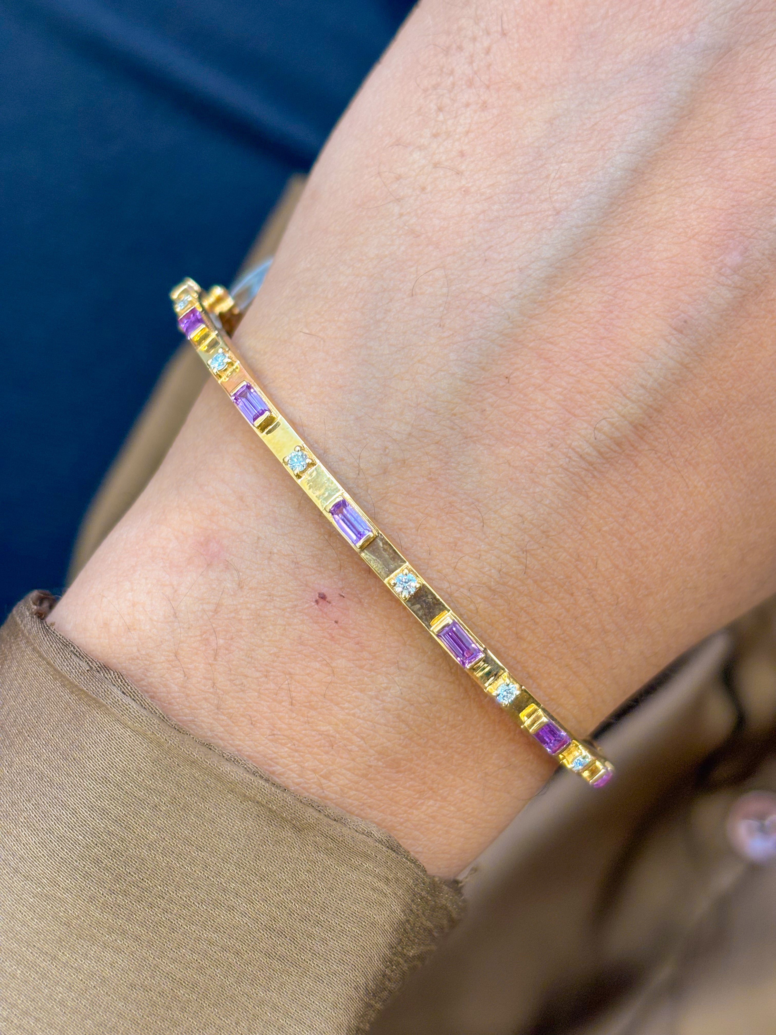 JPBRC-727/5178 Rainbow Sapphire Baguette 4X2 Bangle Bracelet | 18K