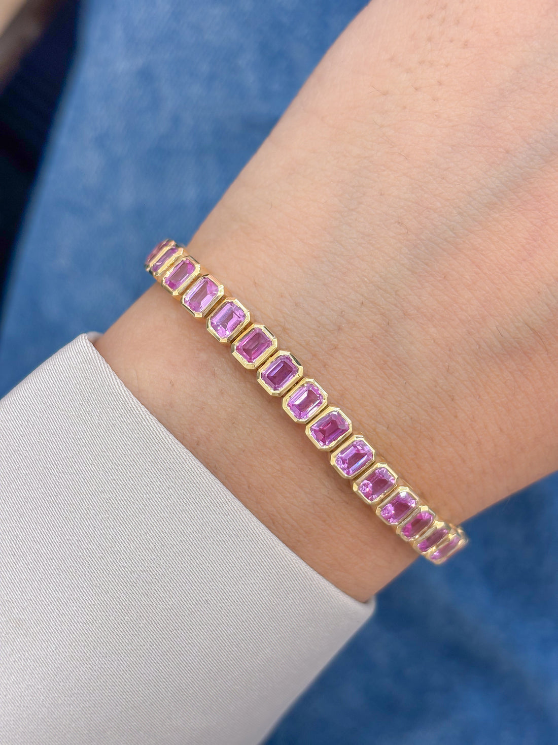 JPBRC-736/5230 Pink Sapphire Octagon 4X3 Bezal Bracelet | 18K