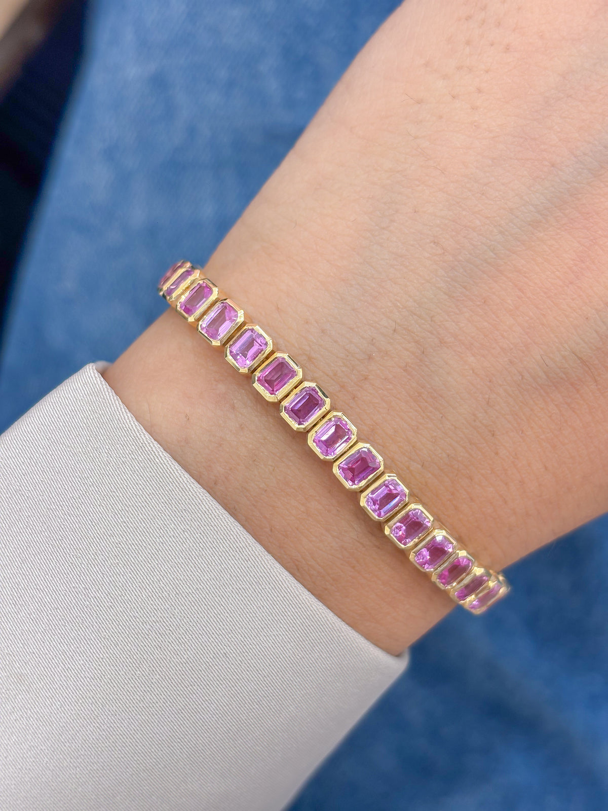 JPBRC-736/5230 Pink Sapphire Octagon 4X3 Bezal Bracelet | 18K