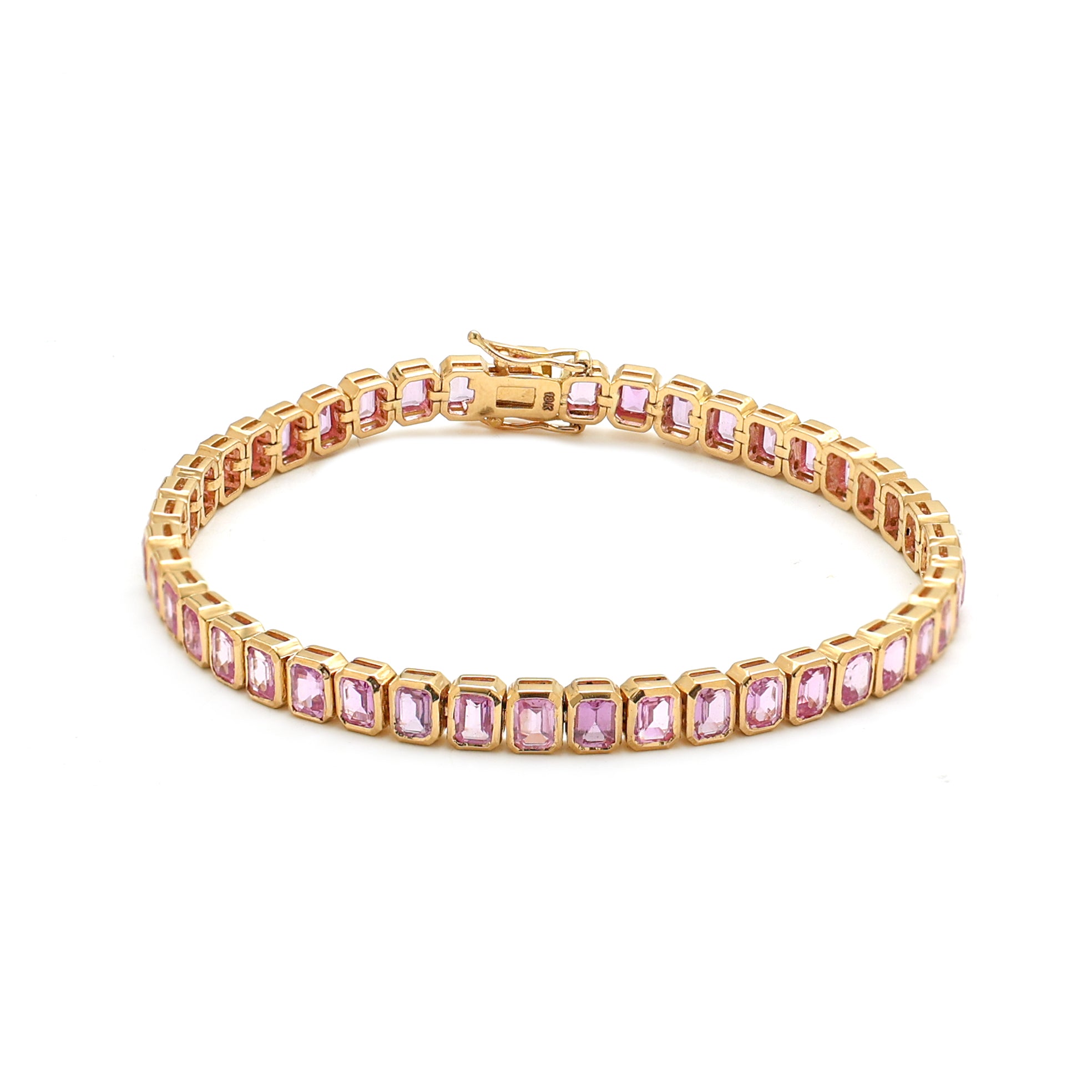 JPBRC-736/5230 Pink Sapphire Octagon 4X3 Bezal Bracelet | 18K