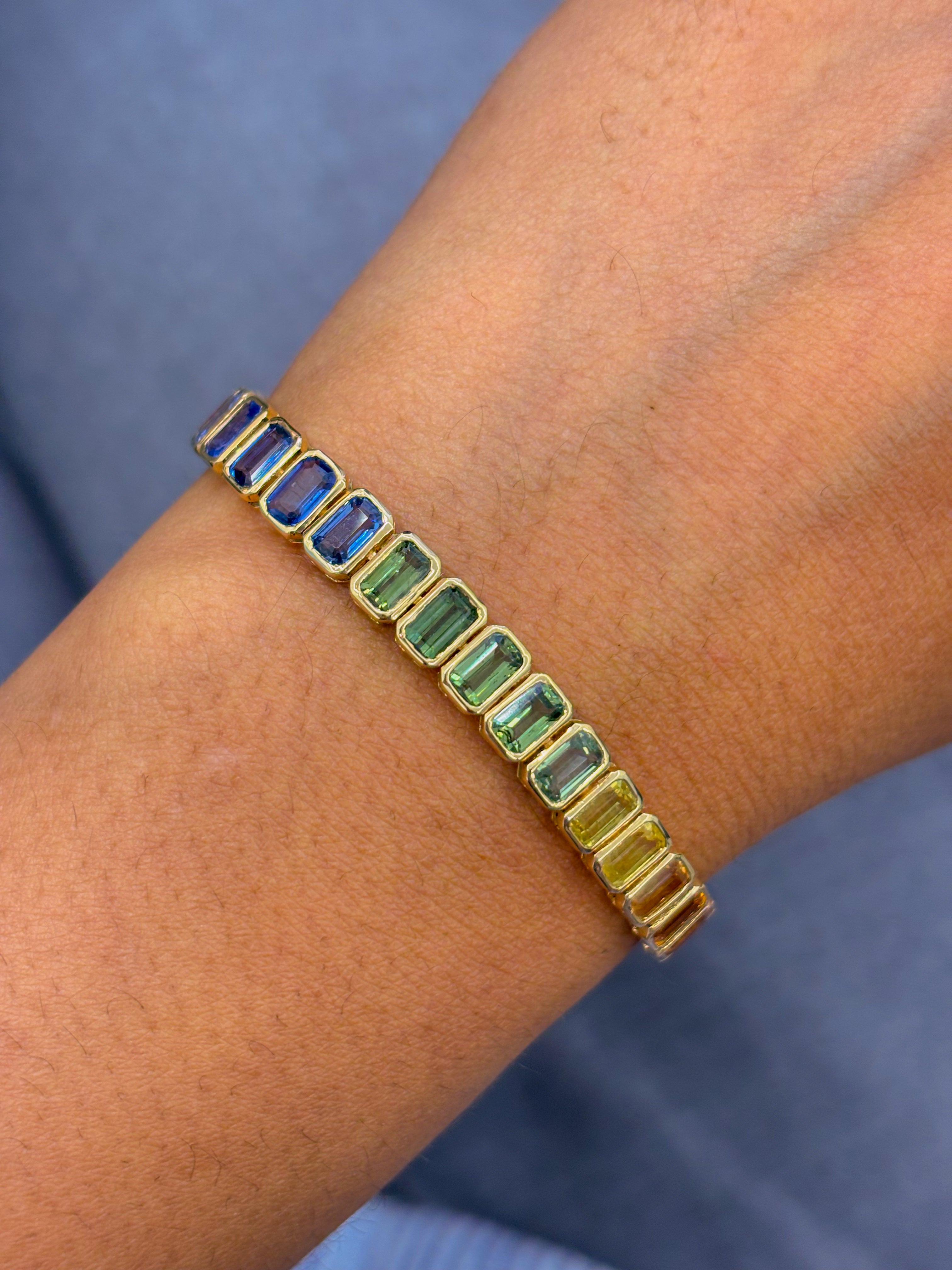 JPBRC-739/5247 Rainbow Sapphire Octagon 6X4  Bezal Bracelet | 14K