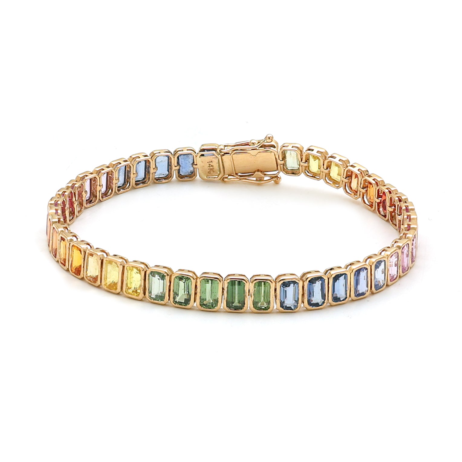 JPBRC-739/5247 Rainbow Sapphire Octagon 6X4  Bezal Bracelet | 14K