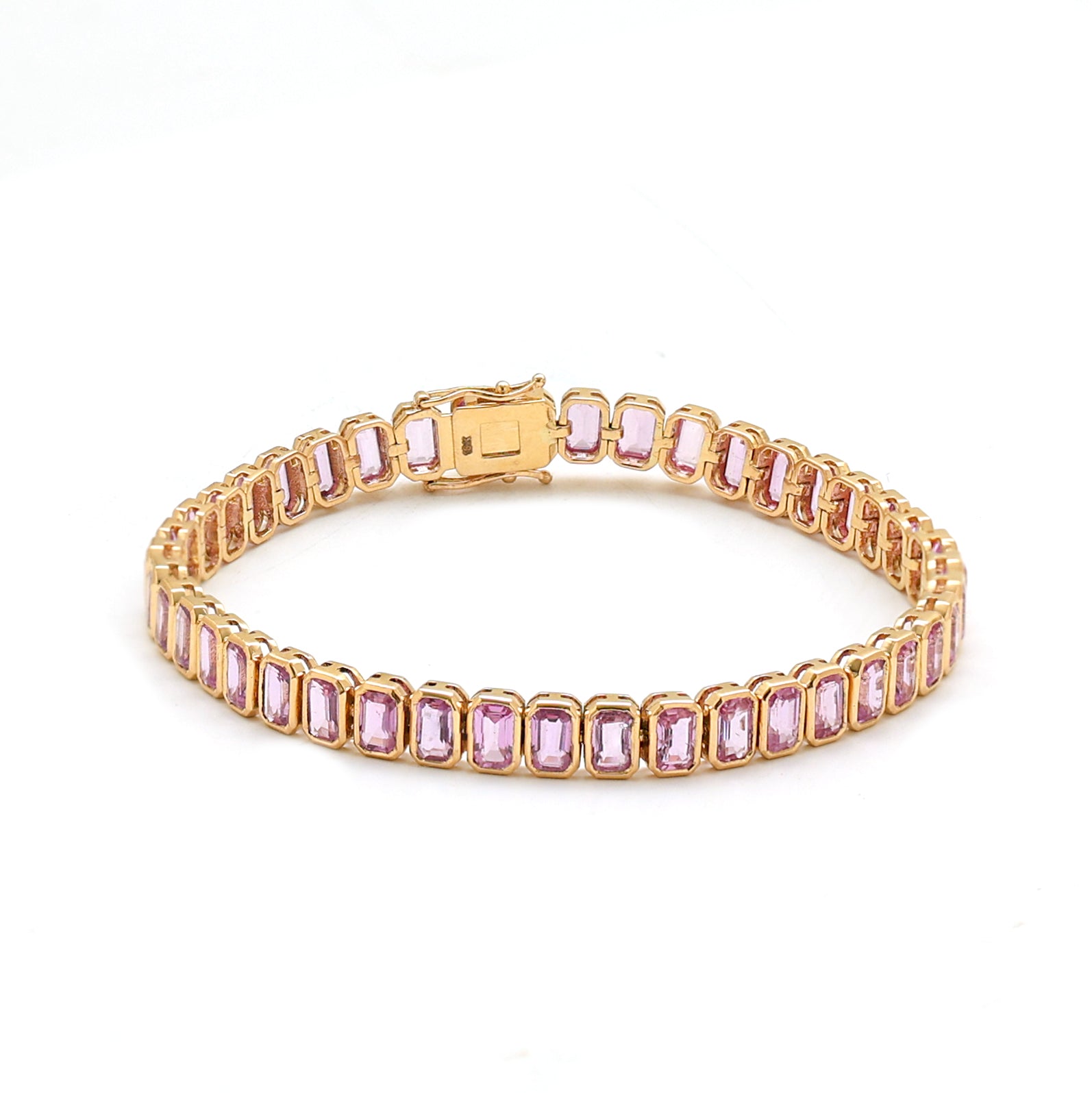 JPBRC-742/5251 Pink Sapphire Octagon 5X3 Bezal Bracelet | 18K