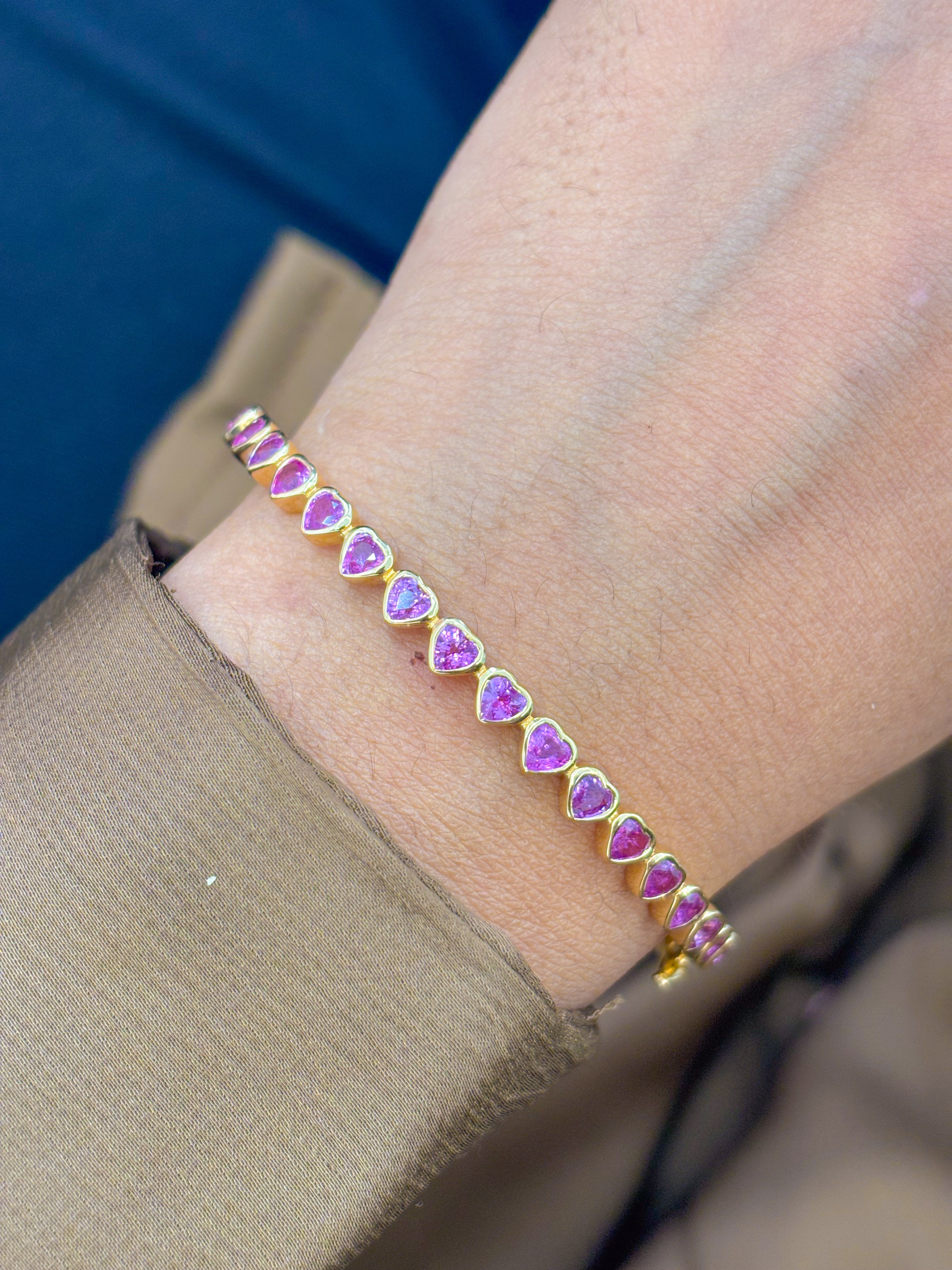 JPBRC-750/5291 Pink Sapphire Heart Bangle Bracelet | 18K