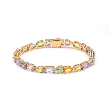 JPBRC-758/5299 Rainbow Sapphire Mix Shape Bracelet | 14K