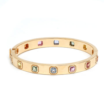 JPBRC-761/5322 Rainbow Sapphire Square Octagon Bangle Bracelet | 18K