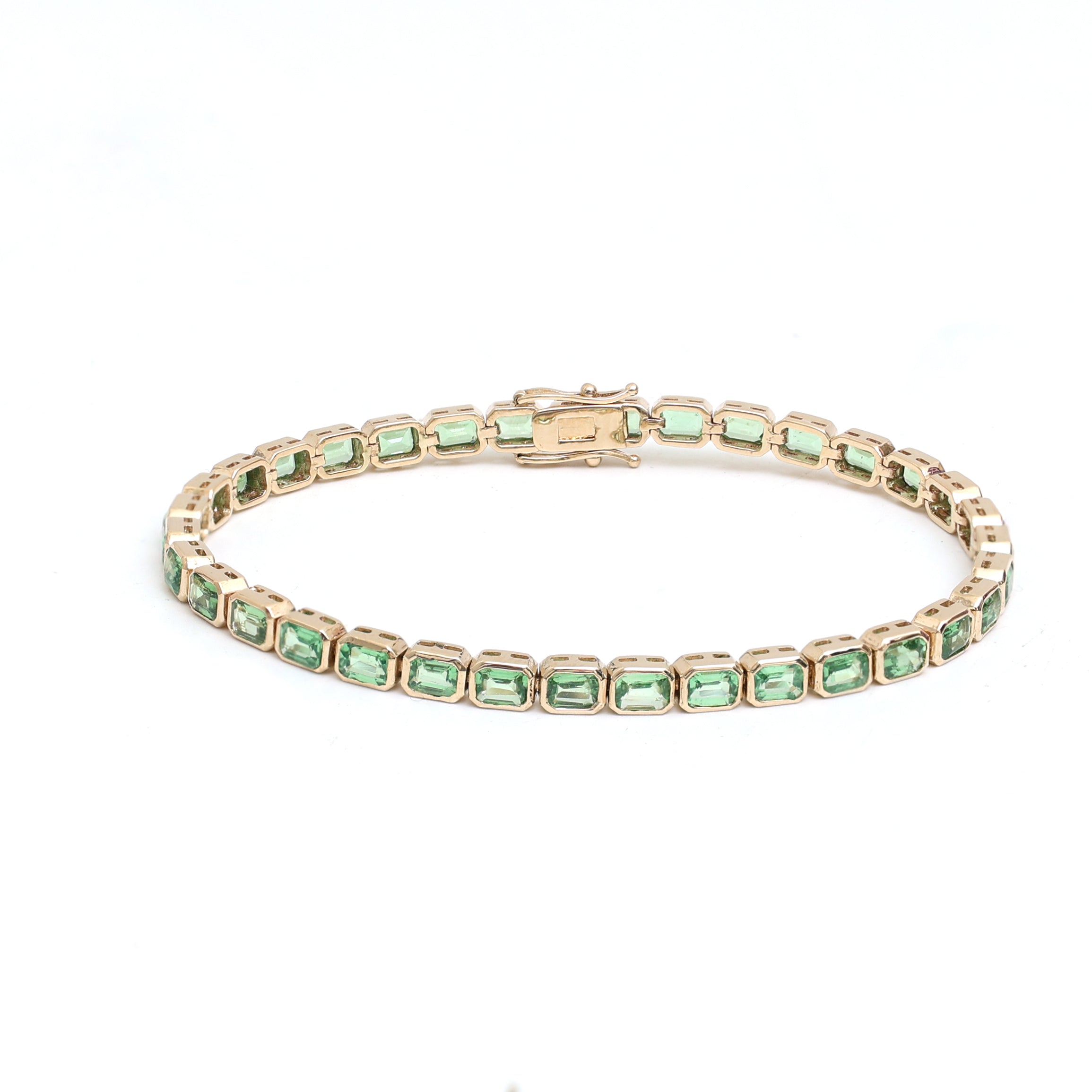 JPBRC-770/5394 Tsavorite Octagon 4X3 Bezal Tennis Bracelet | 14K