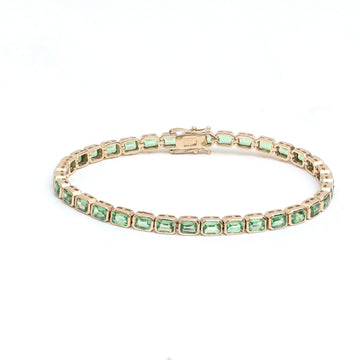 JPBRC-770/5394 Tsavorite Octagon 4X3 Bezal Tennis Bracelet | 14K