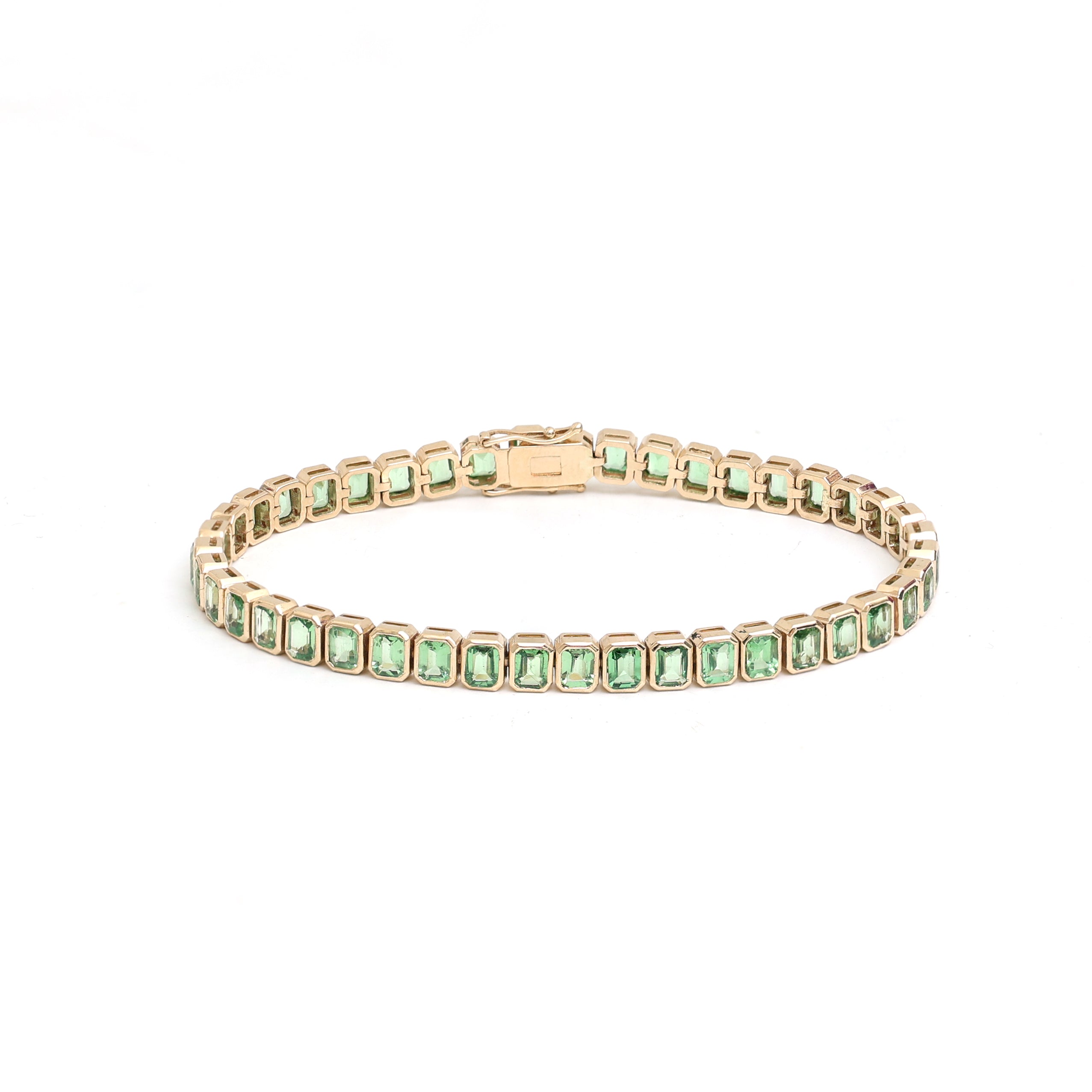 JPBRC-772/5398 Tsavorite Octagon 4X3 Bezal Set Tennis Bracelet | 14K