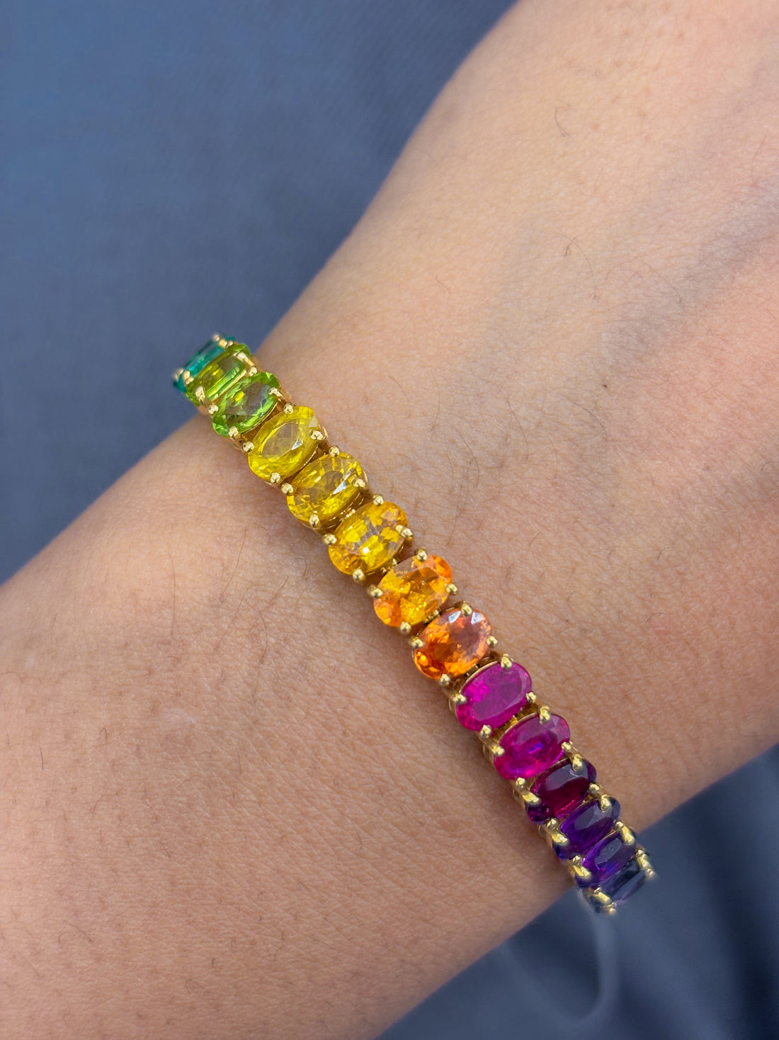 JPBRC-776/5436 Rainbow Gemstone Oval 6X4 Bracelet | 18K