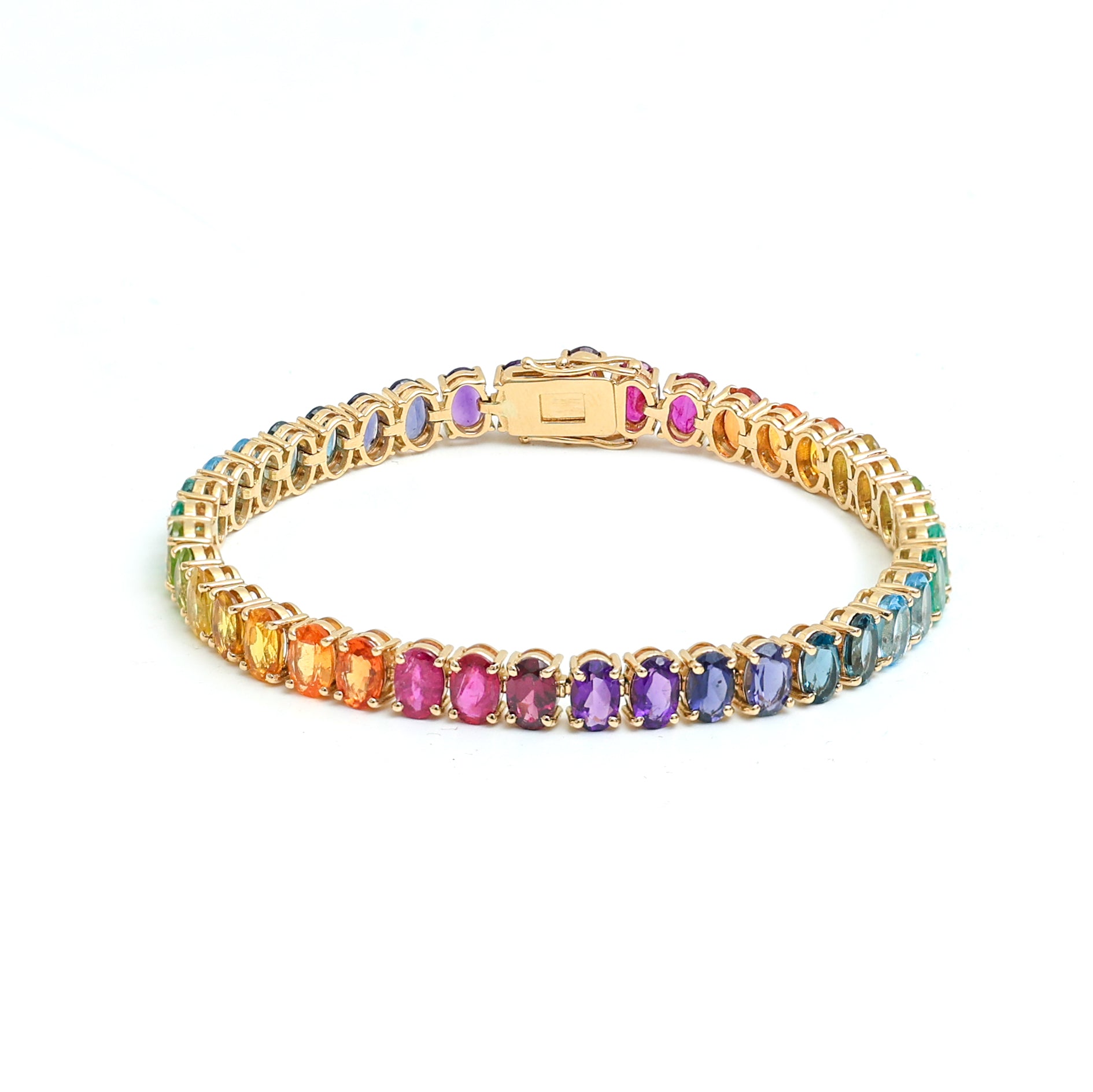 JPBRC-776/5436 Rainbow Gemstone Oval 6X4 Bracelet | 18K
