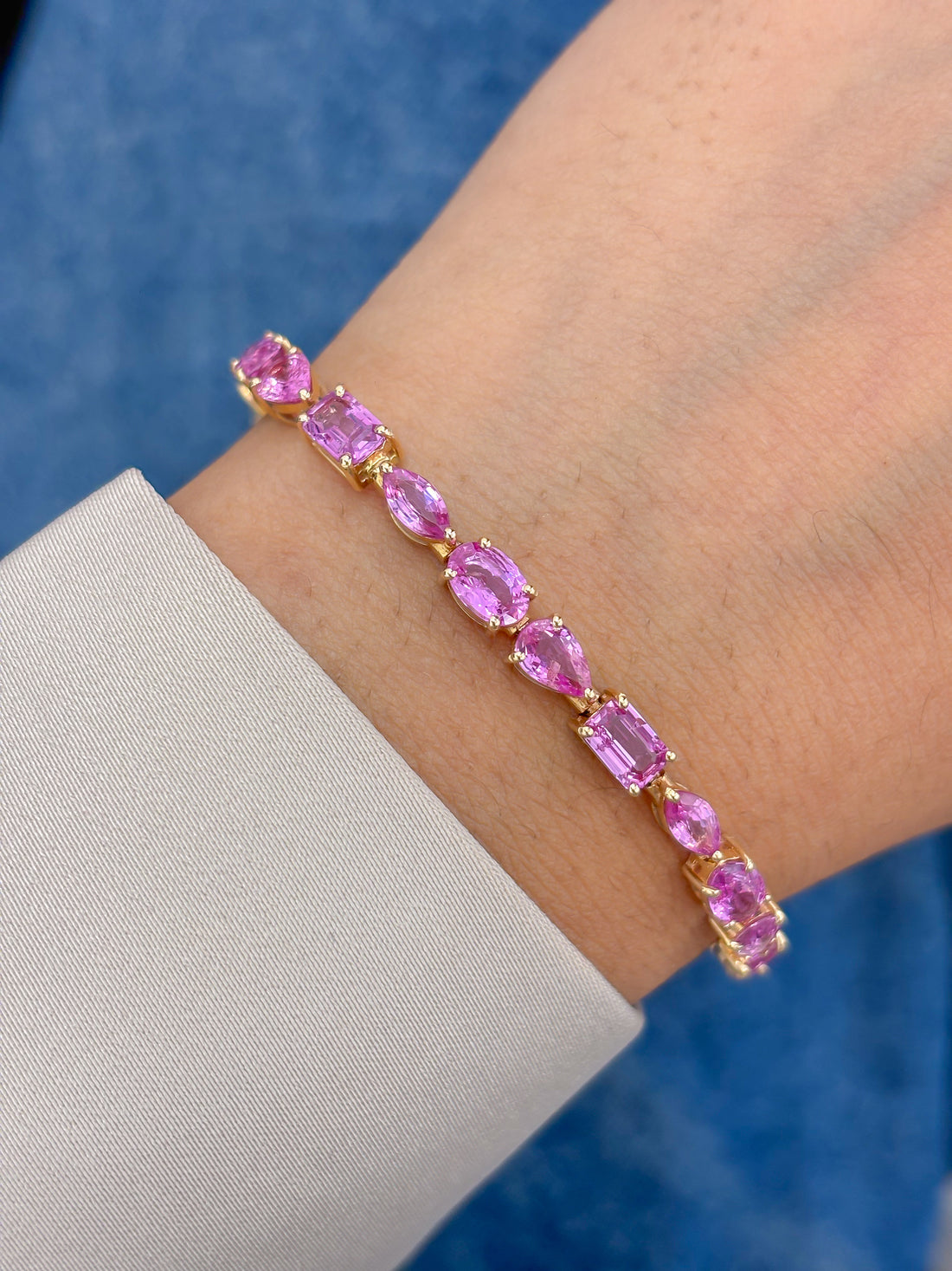 JPBRC-799/5828 Pink Sapphire Mix Shape  Bracelet | 14K