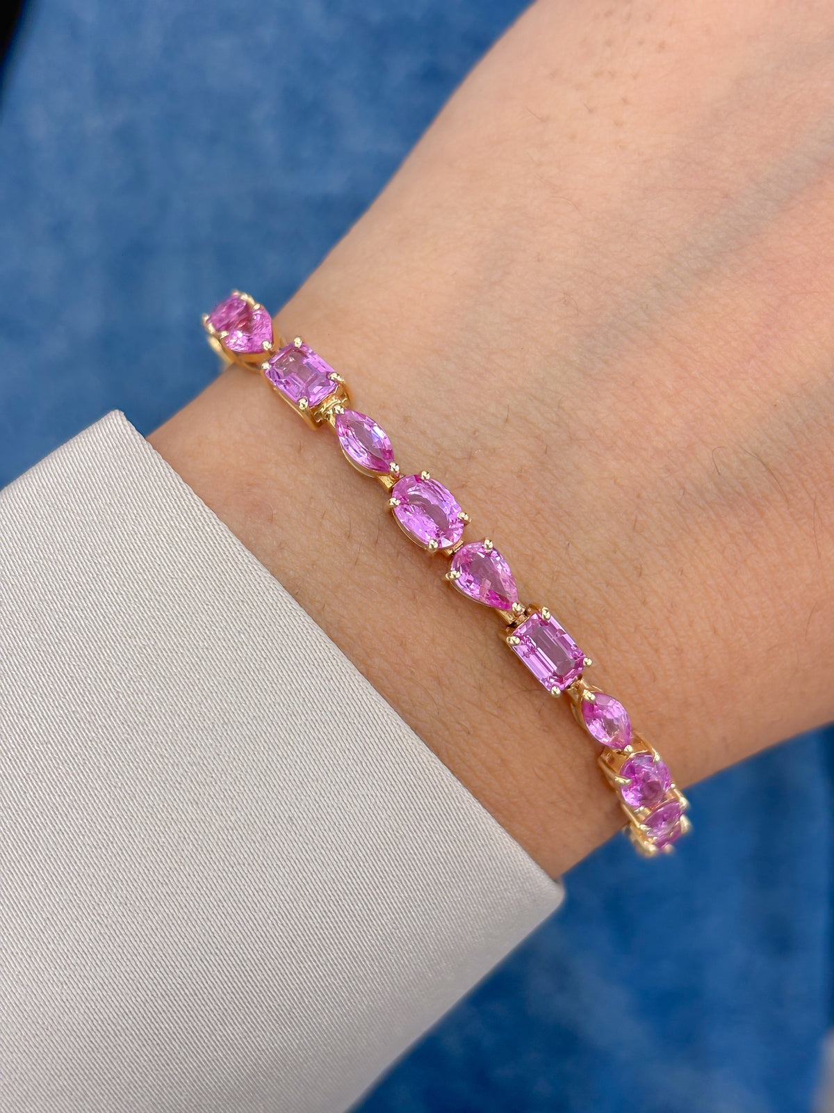 JPBRC-799/5828 Pink Sapphire Mix Shape  Bracelet | 14K