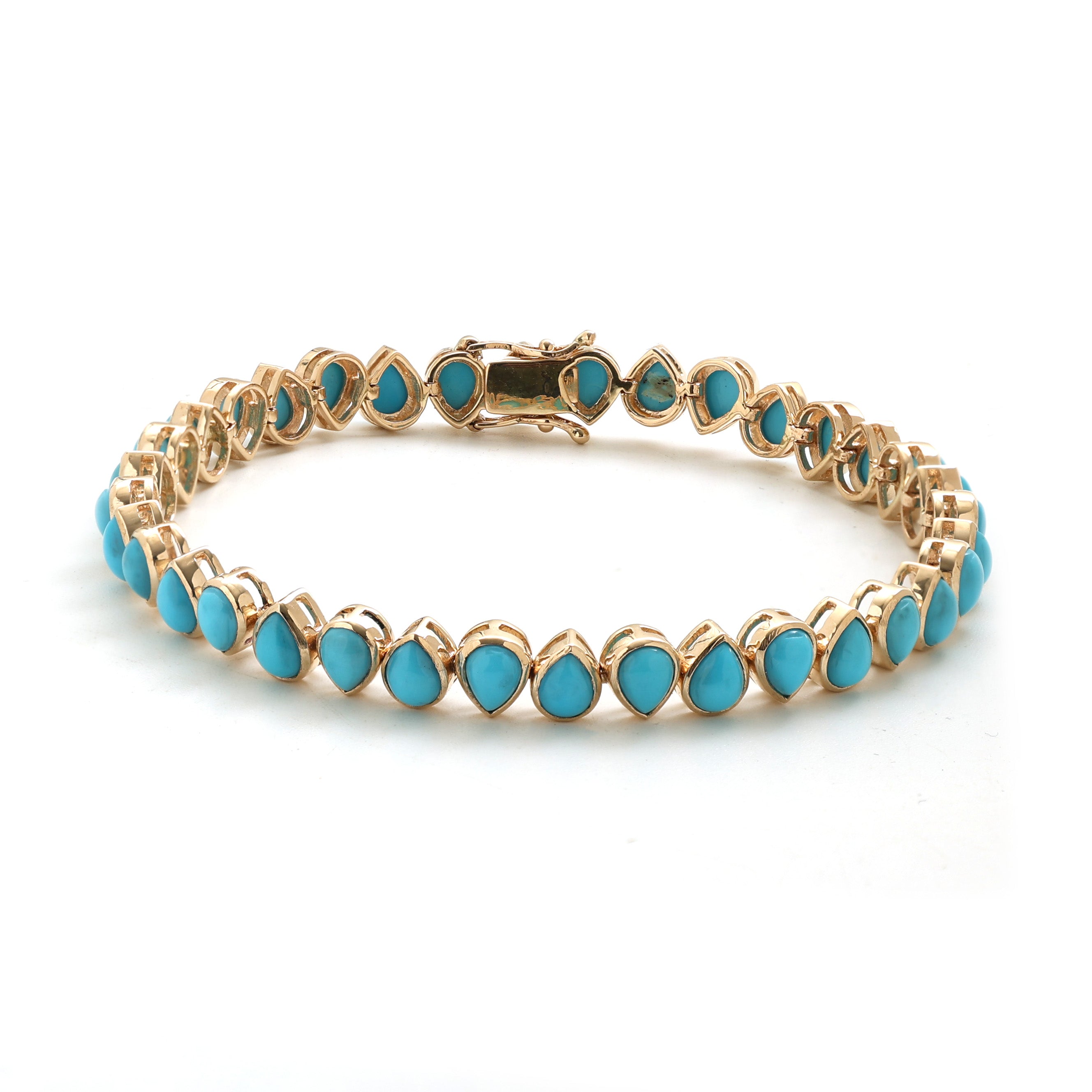JPBRC-800/5829 Turquoise Pear 5X4 Bezel  Bracelet | 14K