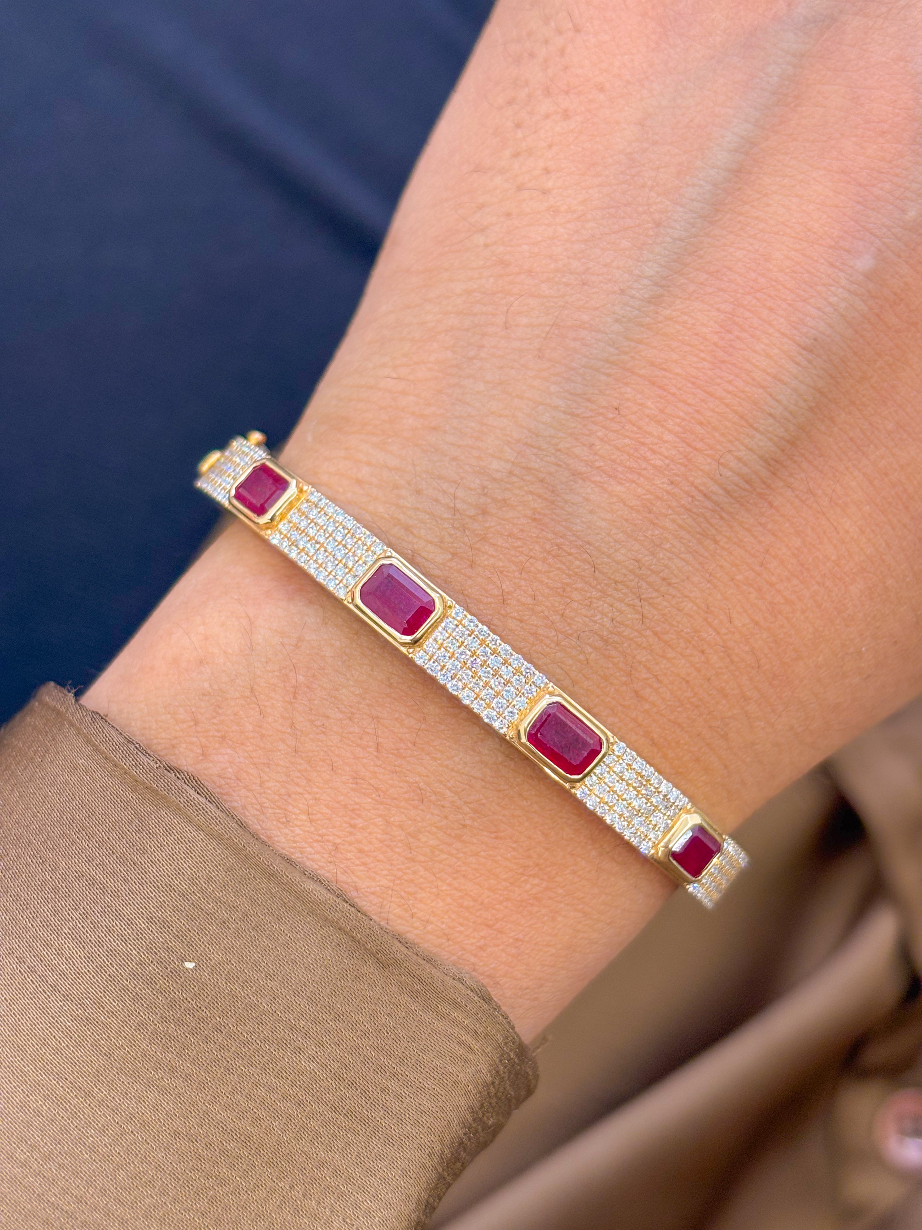 JPBRC-807/5896 Ruby Octagon 6X4 With Diamond Bangle Bracelet | 14K